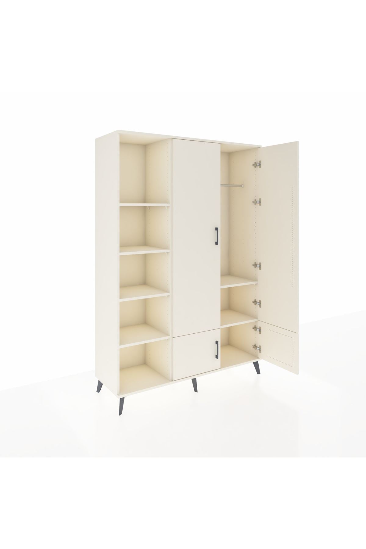 Hyperion Dolap 6 Raflı 4 Kapaklı Tek Askılı 132x44x195 Aytaşı-Aytaşı/Aytaşı