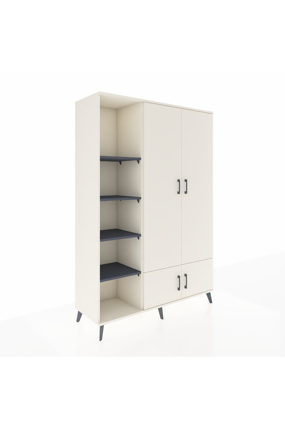 Hyperion Dolap 6 Raflı 4 Kapaklı Tek Askılı 132x44x195 Aytaşı-Aytaşı/Antrasit