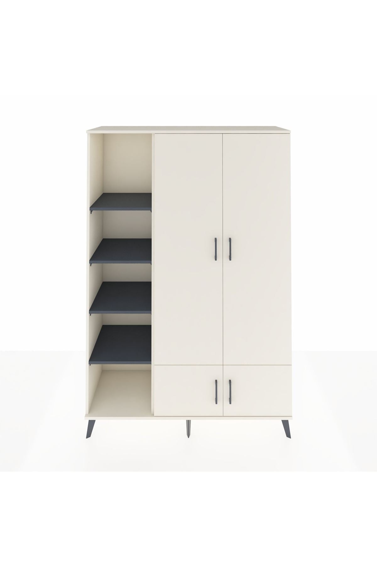 Hyperion Dolap 6 Raflı 4 Kapaklı Tek Askılı 132x44x195 Aytaşı-Aytaşı/Antrasit