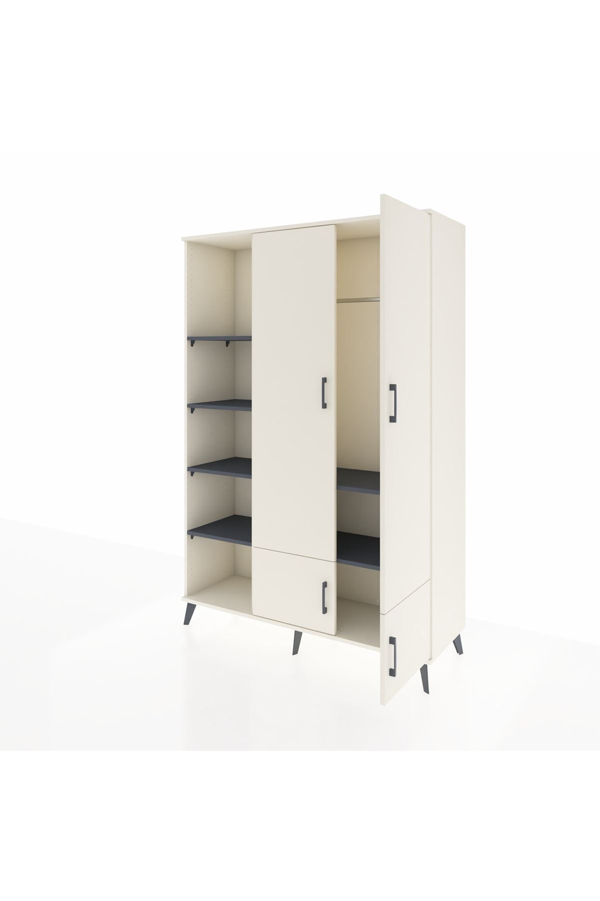 Hyperion Dolap 6 Raflı 4 Kapaklı Tek Askılı 132x44x195 Aytaşı-Aytaşı/Antrasit