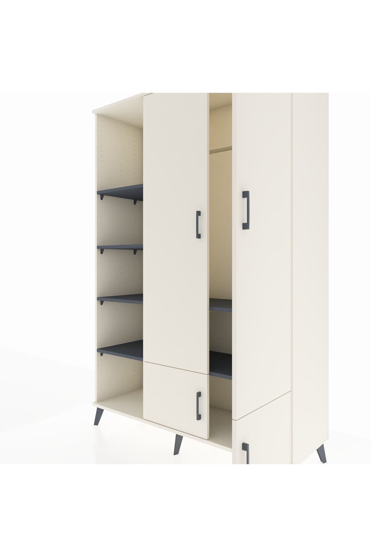 Hyperion Dolap 6 Raflı 4 Kapaklı Tek Askılı 132x44x195 Aytaşı-Aytaşı/Antrasit