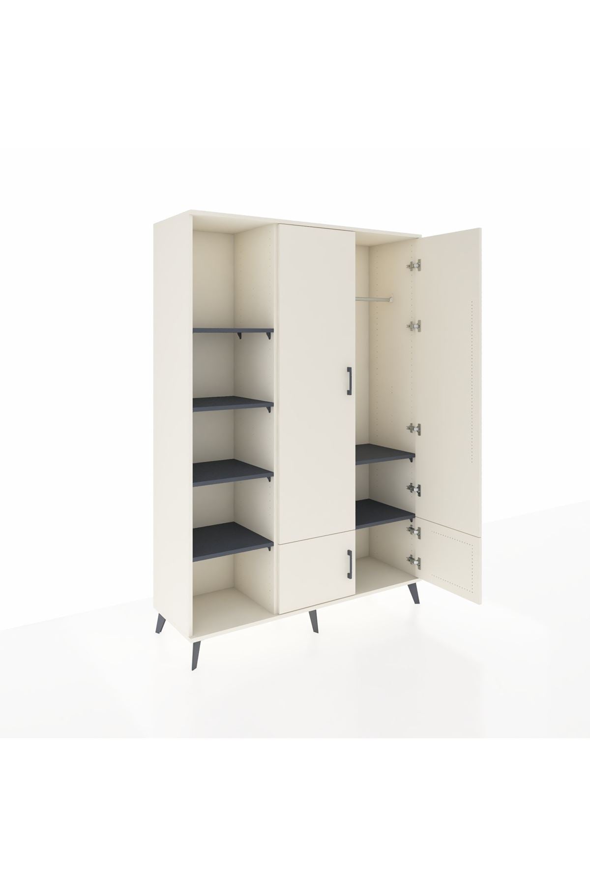 Hyperion Dolap 6 Raflı 4 Kapaklı Tek Askılı 132x44x195 Aytaşı-Aytaşı/Antrasit
