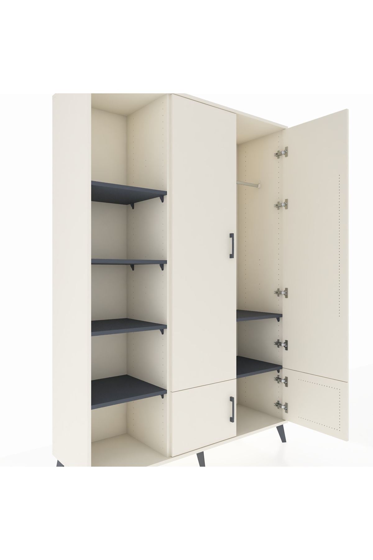 Hyperion Dolap 6 Raflı 4 Kapaklı Tek Askılı 132x44x195 Aytaşı-Aytaşı/Antrasit