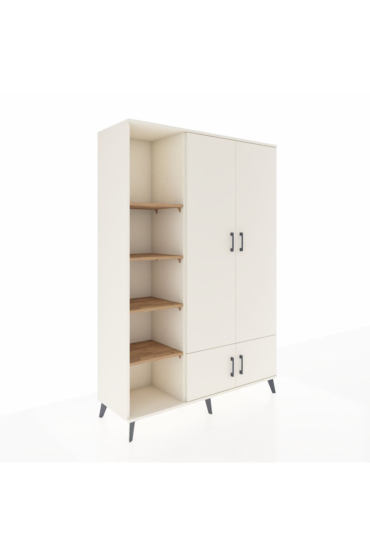 Hyperion Dolap 6 Raflı 4 Kapaklı Tek Askılı 132x44x195 Aytaşı-Aytaşı/Çam