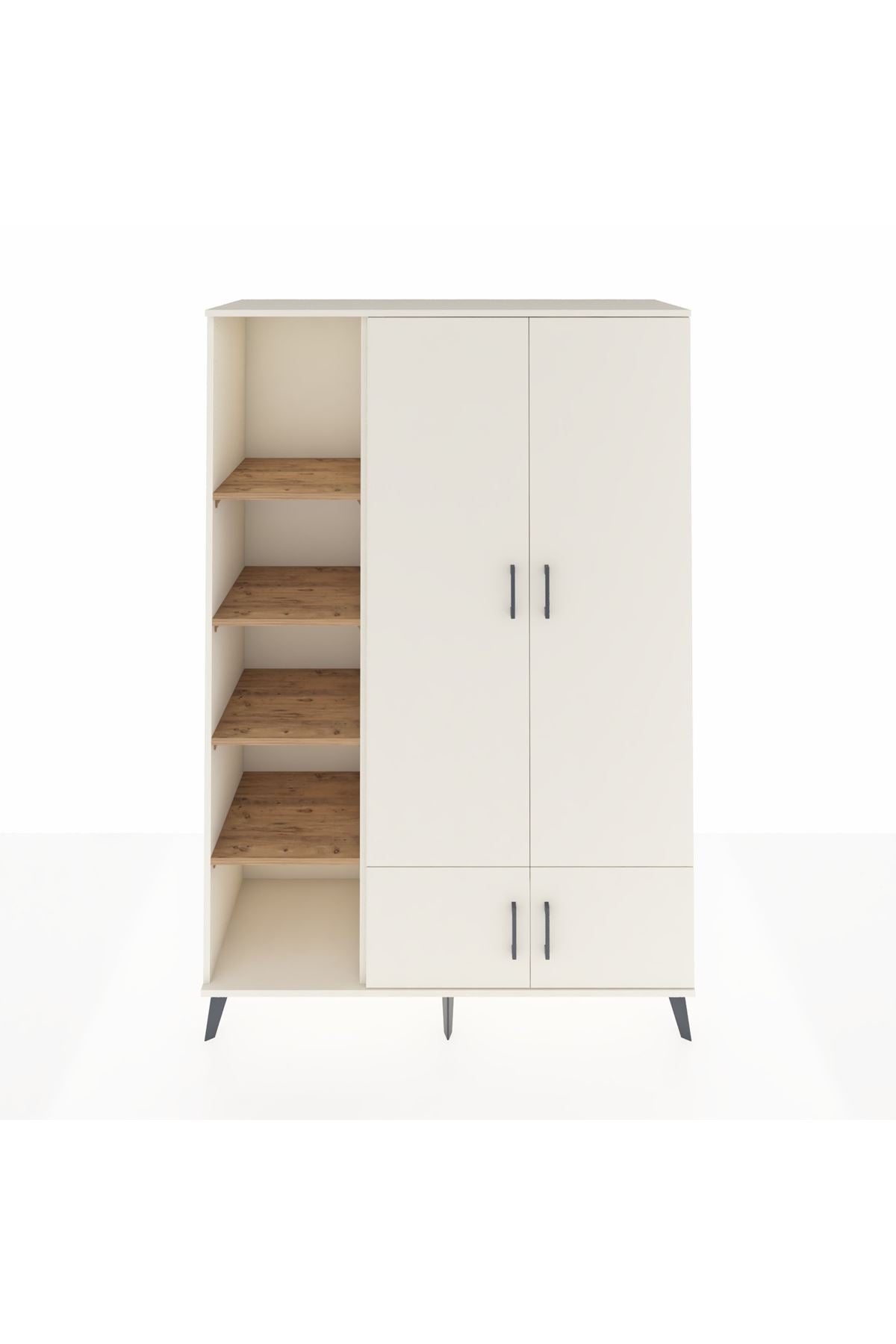 Hyperion Dolap 6 Raflı 4 Kapaklı Tek Askılı 132x44x195 Aytaşı-Aytaşı/Çam