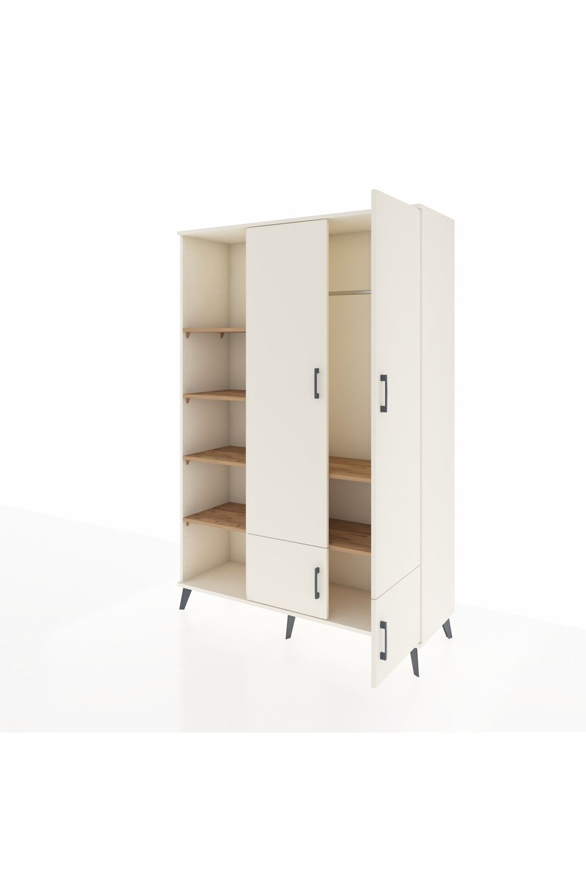 Hyperion Dolap 6 Raflı 4 Kapaklı Tek Askılı 132x44x195 Aytaşı-Aytaşı/Çam