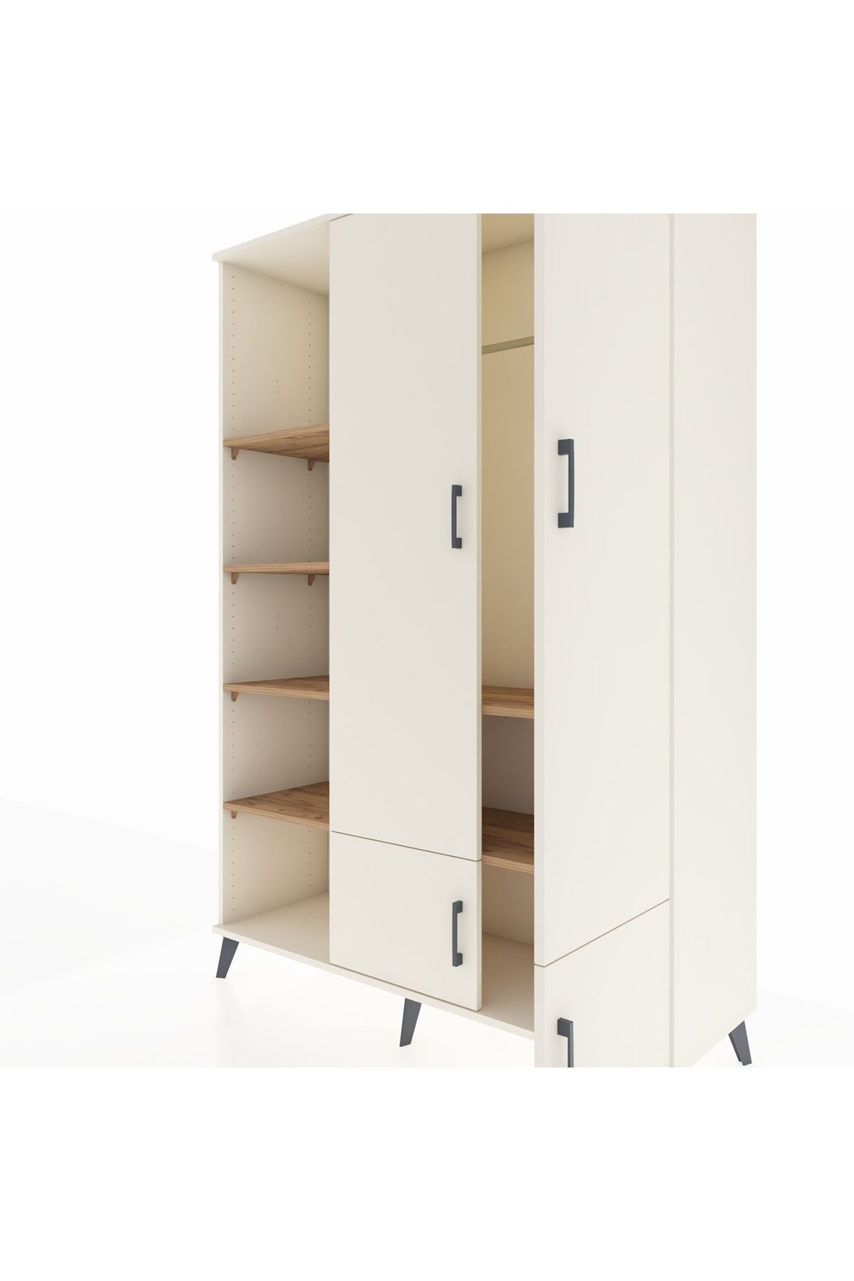 Hyperion Dolap 6 Raflı 4 Kapaklı Tek Askılı 132x44x195 Aytaşı-Aytaşı/Çam