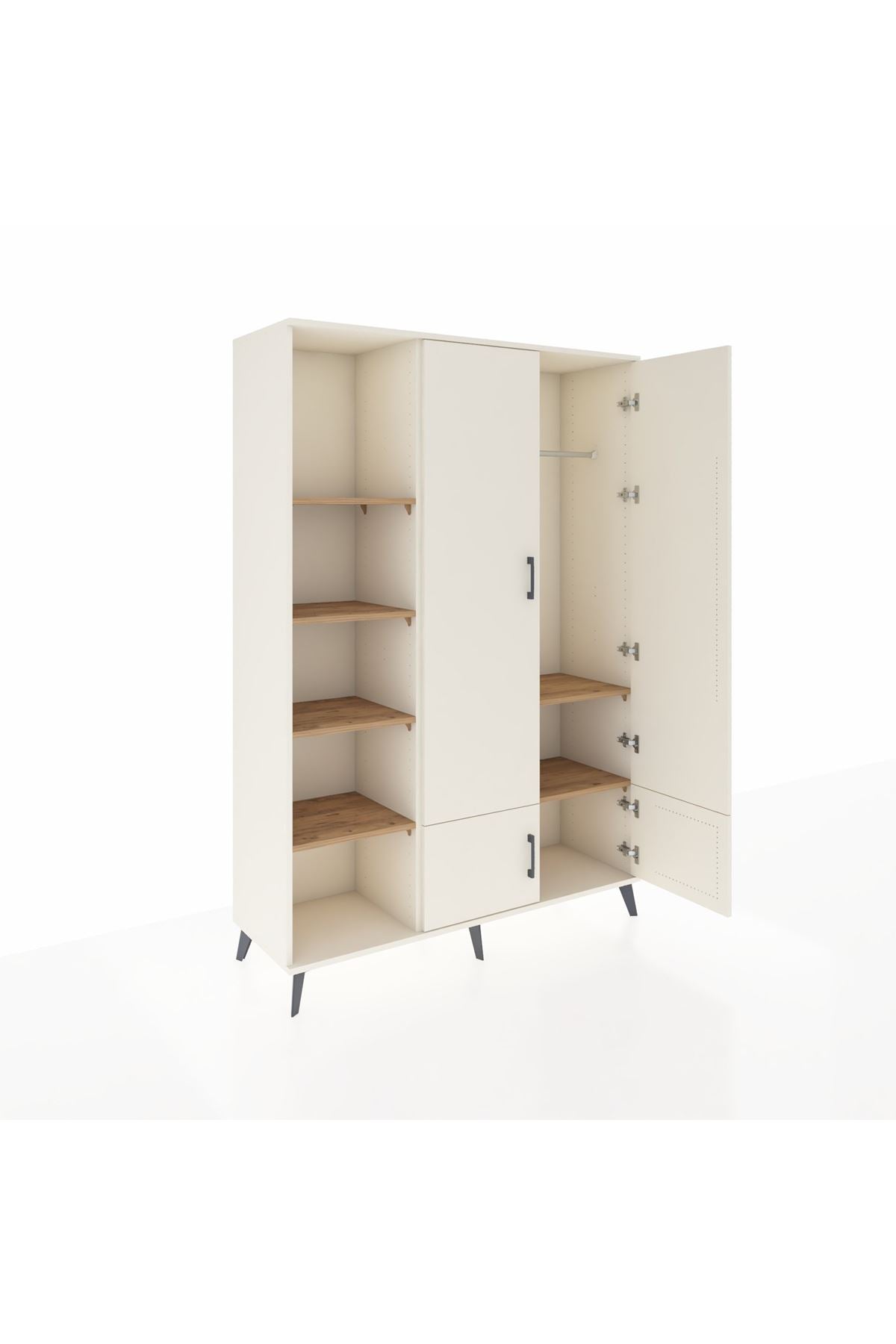 Hyperion Dolap 6 Raflı 4 Kapaklı Tek Askılı 132x44x195 Aytaşı-Aytaşı/Çam