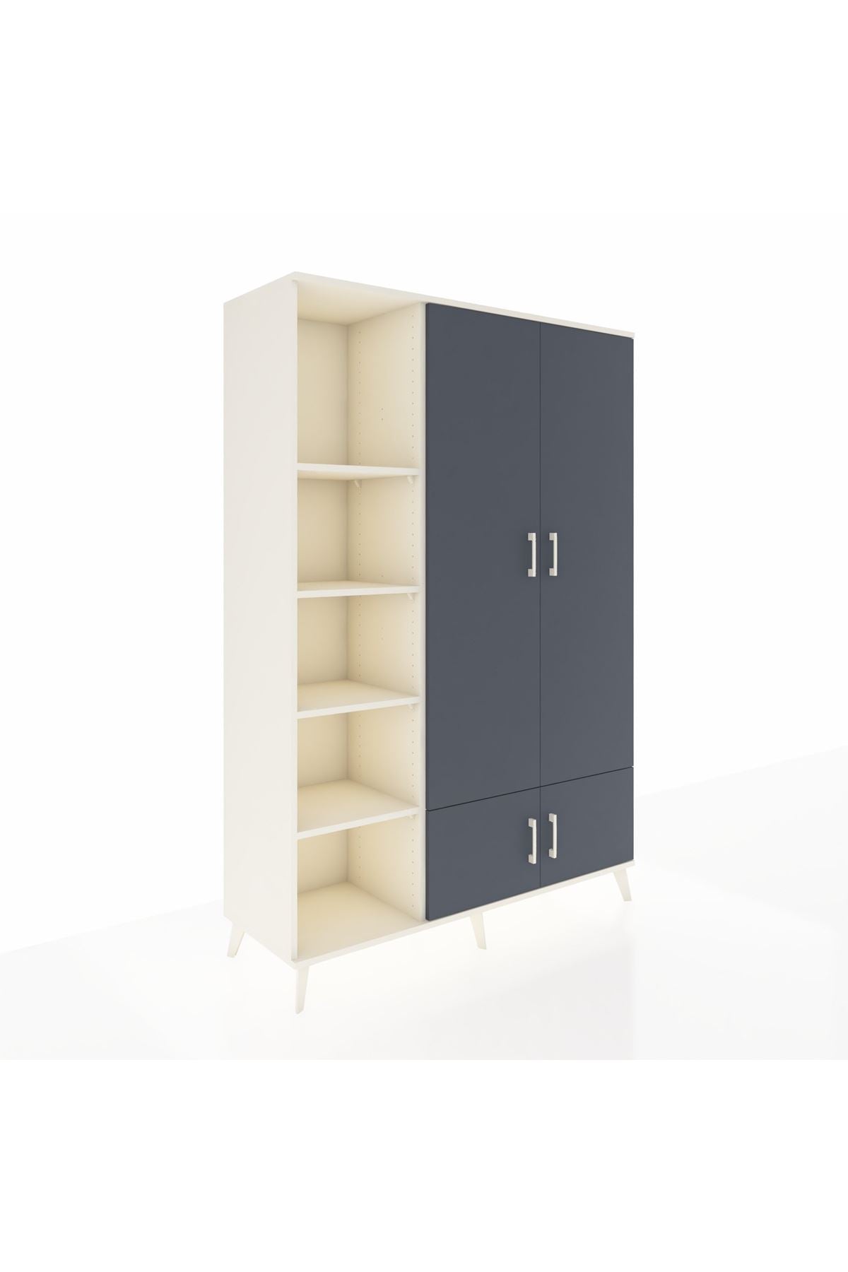 Hyperion Dolap 6 Raflı 4 Kapaklı Tek Askılı 132x44x195 Aytaşı-Antrasit/Aytaşı