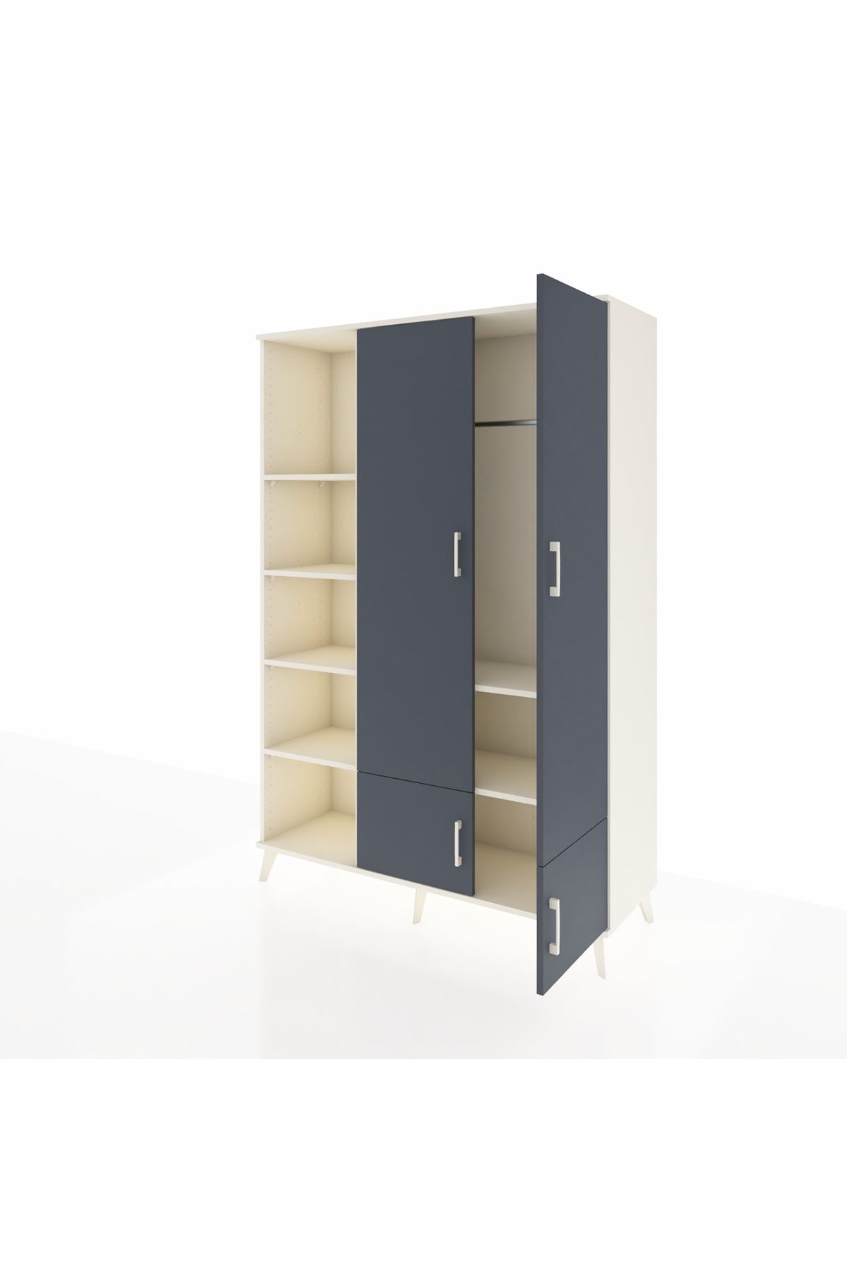 Hyperion Dolap 6 Raflı 4 Kapaklı Tek Askılı 132x44x195 Aytaşı-Antrasit/Aytaşı