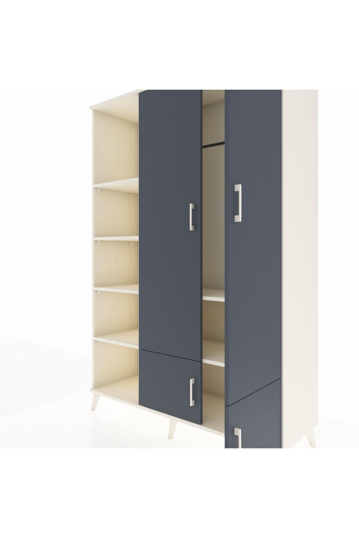 Hyperion Dolap 6 Raflı 4 Kapaklı Tek Askılı 132x44x195 Aytaşı-Antrasit/Aytaşı