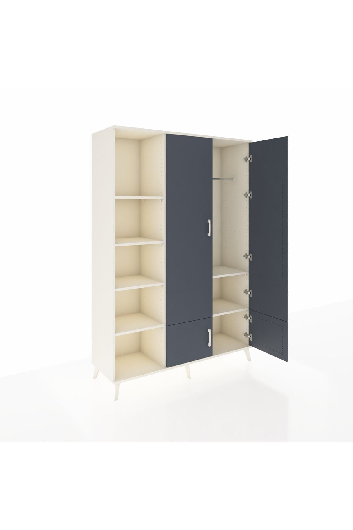 Hyperion Dolap 6 Raflı 4 Kapaklı Tek Askılı 132x44x195 Aytaşı-Antrasit/Aytaşı