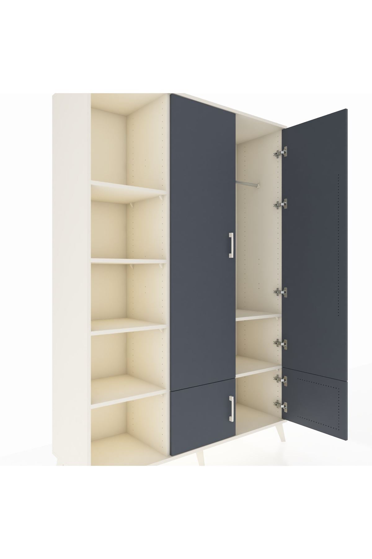 Hyperion Dolap 6 Raflı 4 Kapaklı Tek Askılı 132x44x195 Aytaşı-Antrasit/Aytaşı