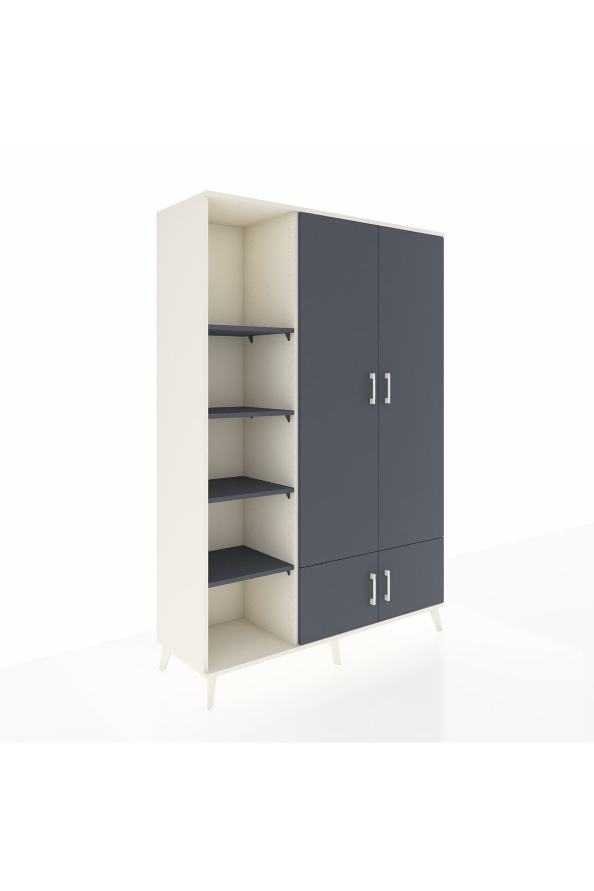 Hyperion Dolap 6 Raflı 4 Kapaklı Tek Askılı 132x44x195 Aytaşı-Antrasit/Antrasit