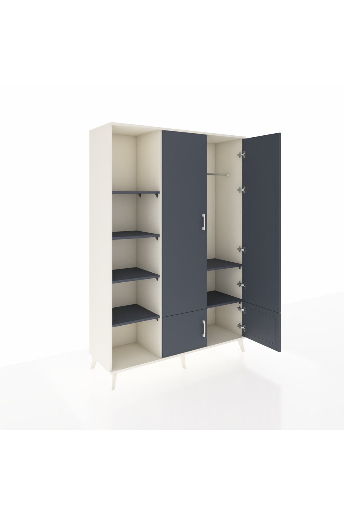 Hyperion Dolap 6 Raflı 4 Kapaklı Tek Askılı 132x44x195 Aytaşı-Antrasit/Antrasit