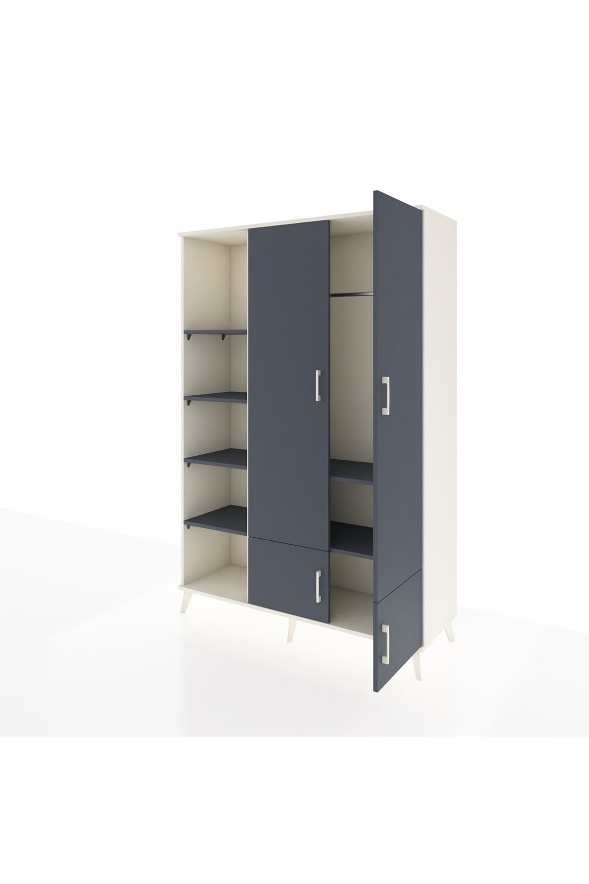 Hyperion Dolap 6 Raflı 4 Kapaklı Tek Askılı 132x44x195 Aytaşı-Antrasit/Antrasit