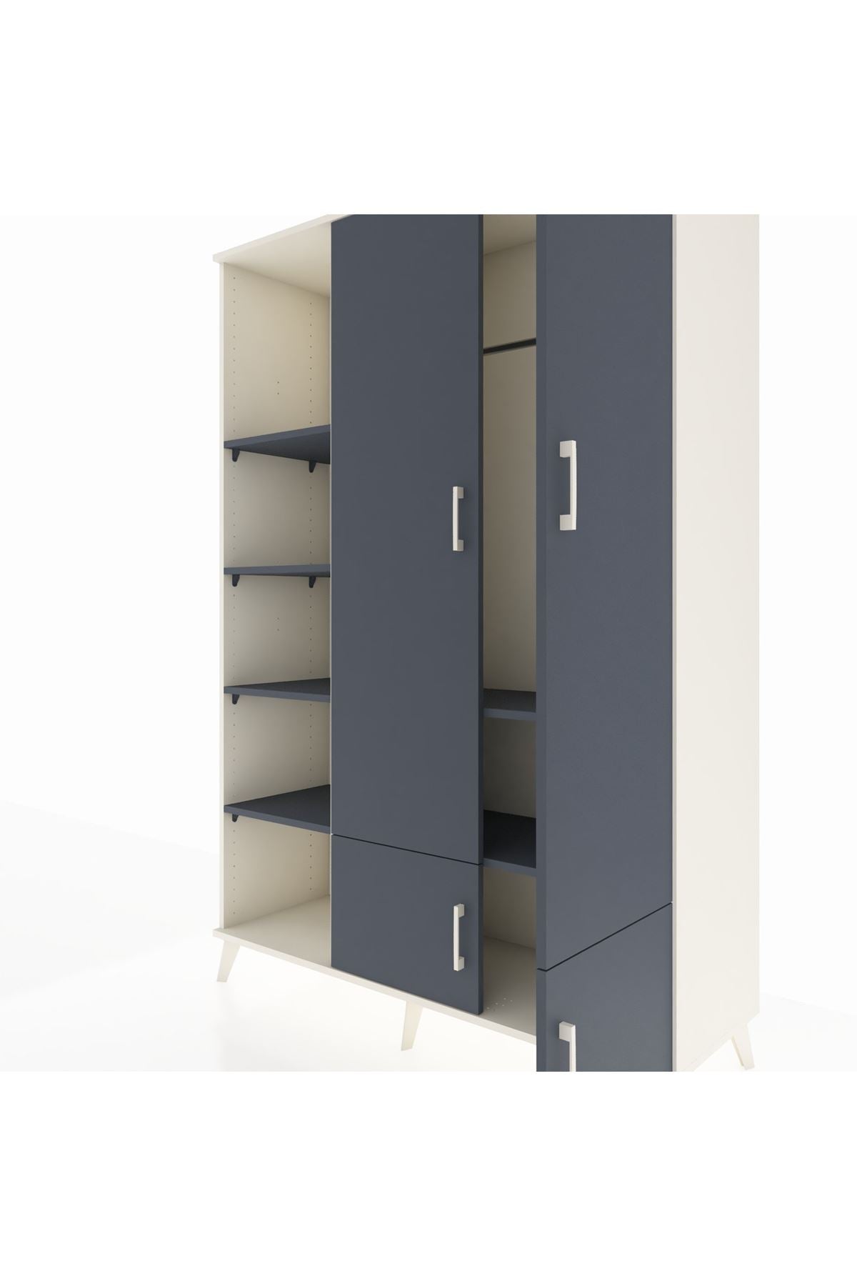 Hyperion Dolap 6 Raflı 4 Kapaklı Tek Askılı 132x44x195 Aytaşı-Antrasit/Antrasit