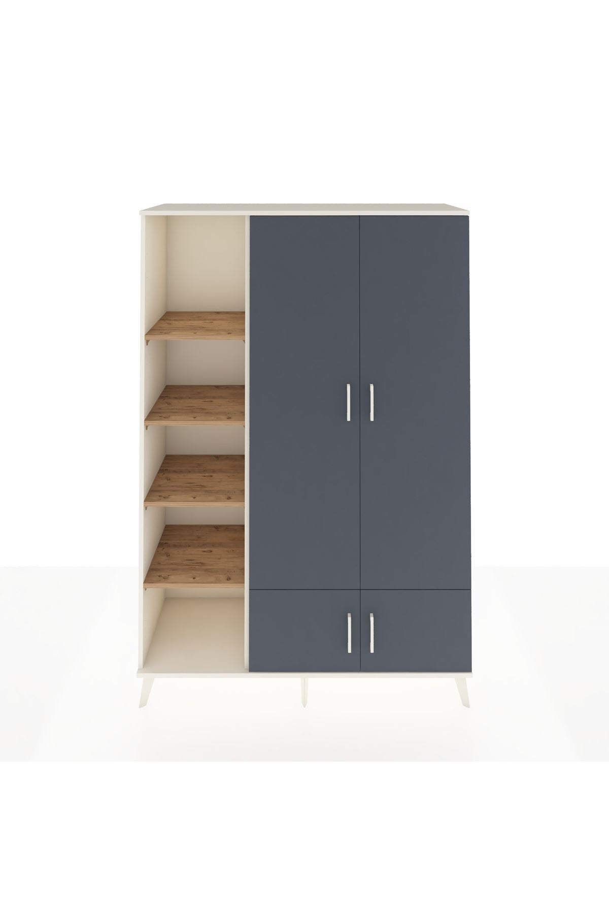 Hyperion Dolap 6 Raflı 4 Kapaklı Tek Askılı 132x44x195 Aytaşı-Antrasit/Çam