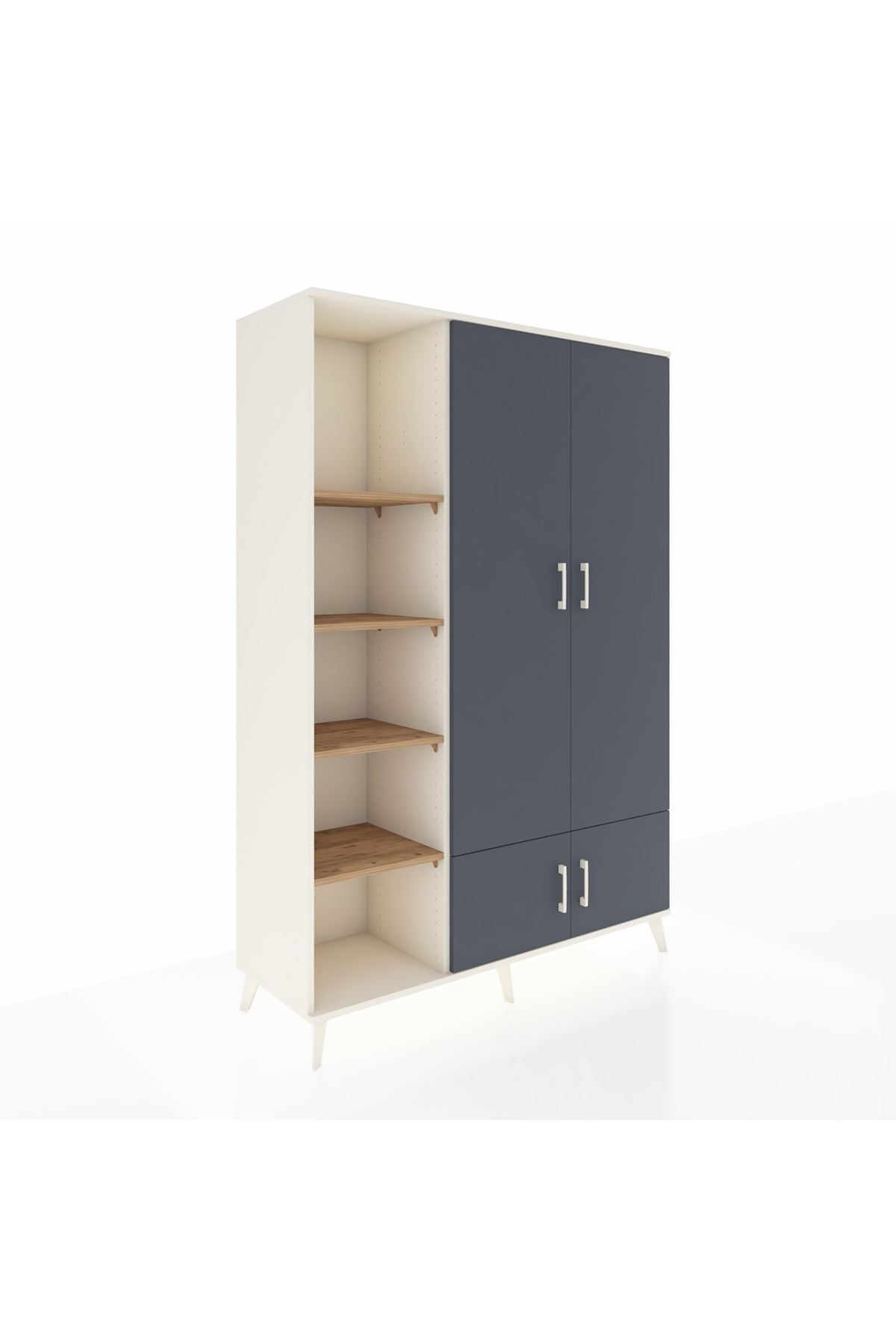 Hyperion Dolap 6 Raflı 4 Kapaklı Tek Askılı 132x44x195 Aytaşı-Antrasit/Çam