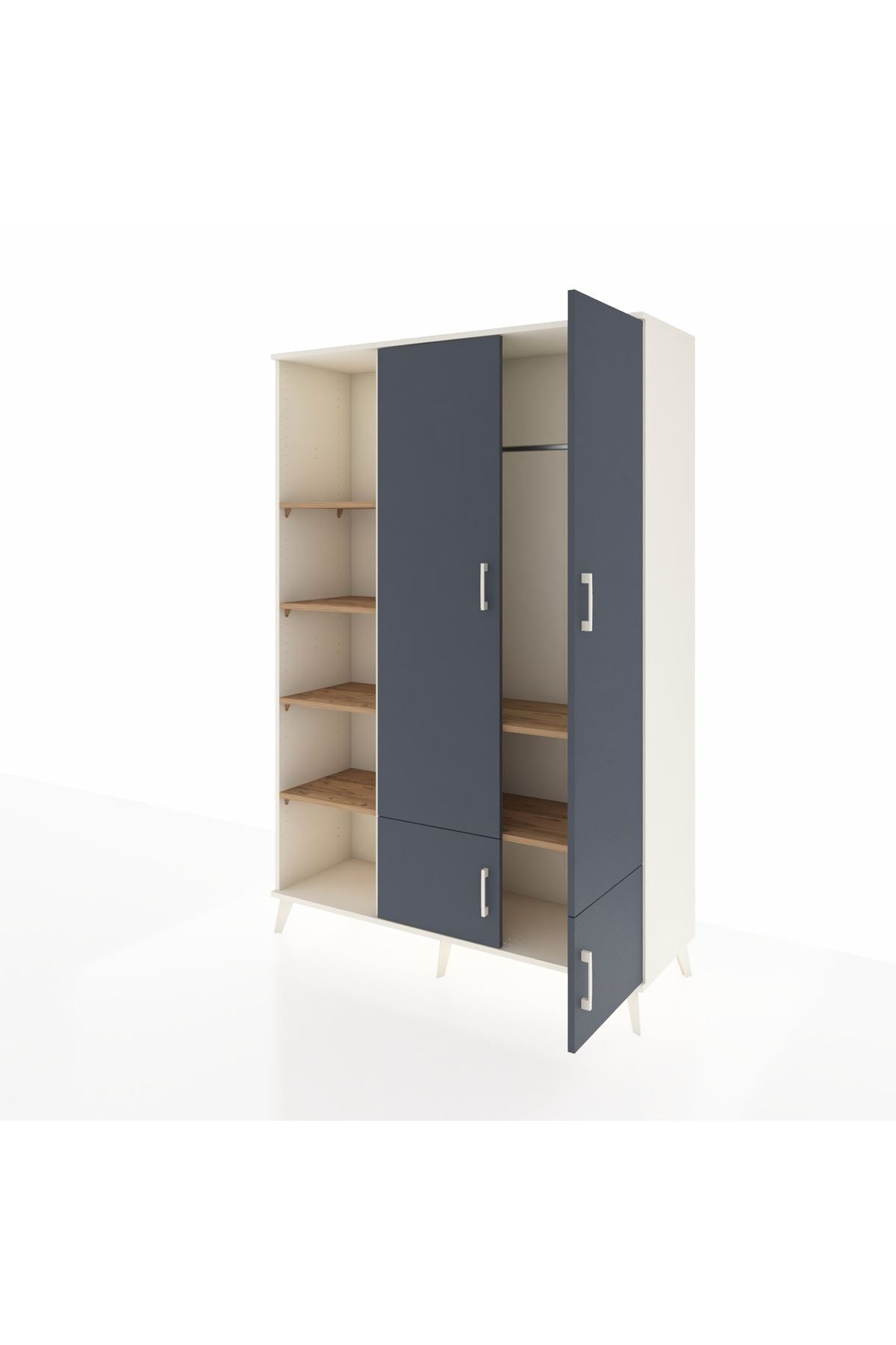 Hyperion Dolap 6 Raflı 4 Kapaklı Tek Askılı 132x44x195 Aytaşı-Antrasit/Çam