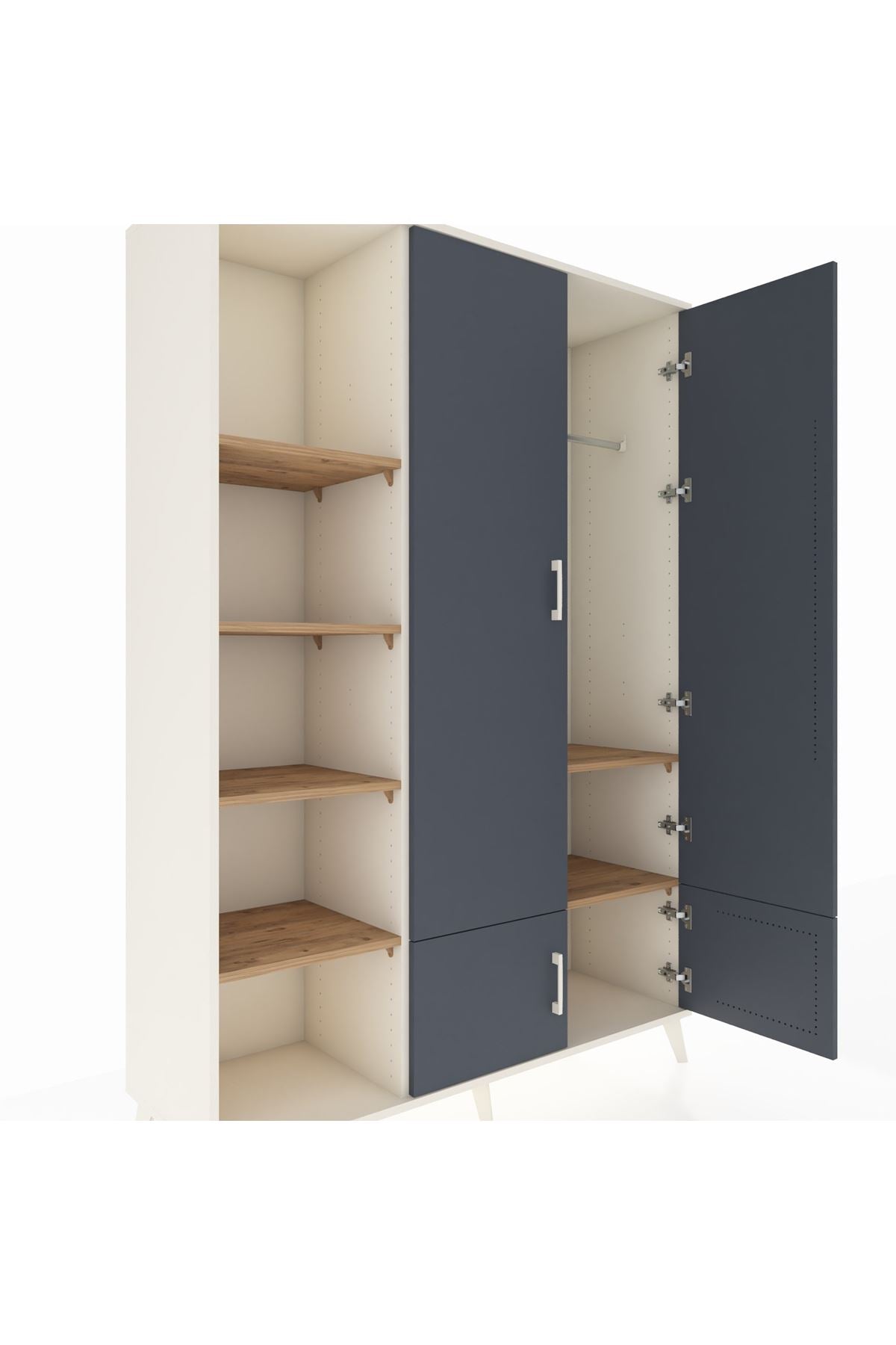 Hyperion Dolap 6 Raflı 4 Kapaklı Tek Askılı 132x44x195 Aytaşı-Antrasit/Çam