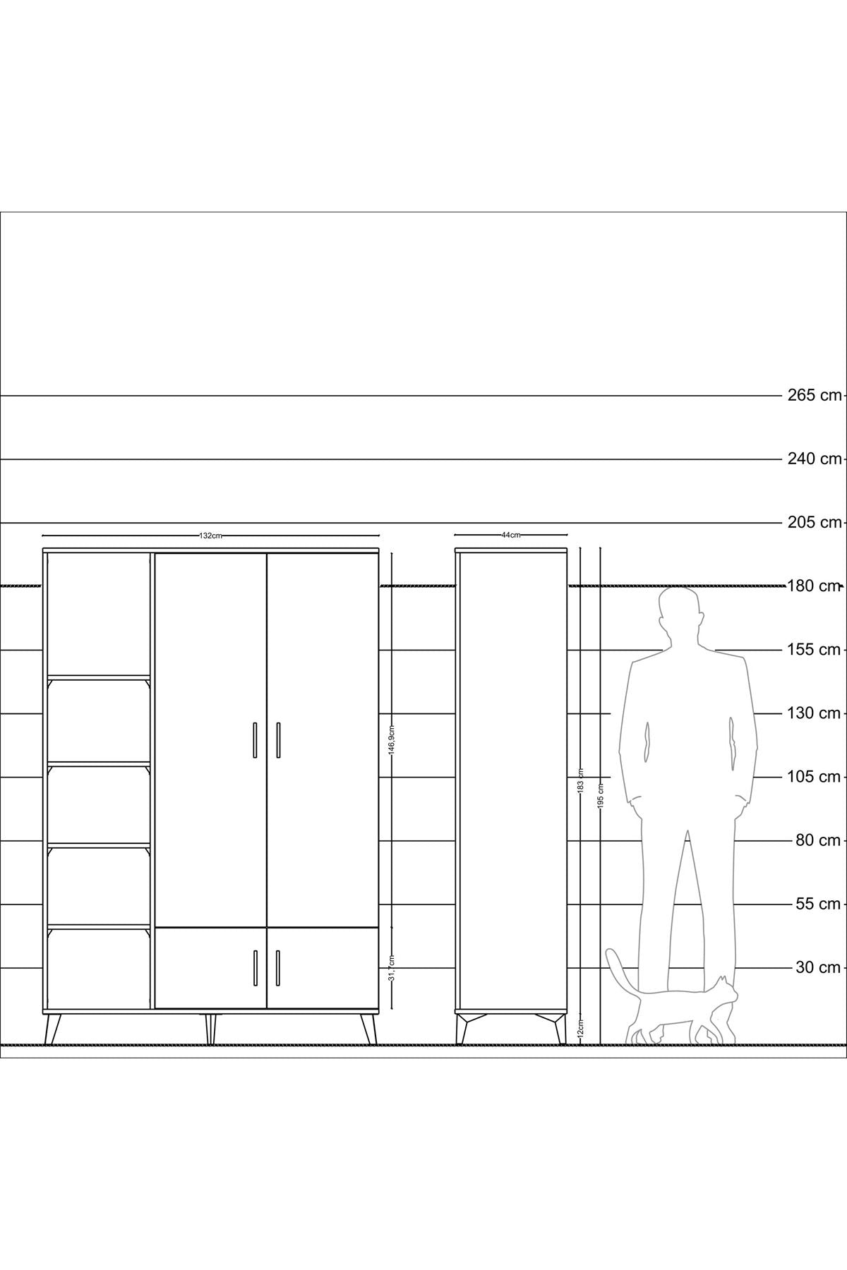 Hyperion Dolap 6 Raflı 4 Kapaklı Tek Askılı 132x44x195 Aytaşı-Antrasit/Çam