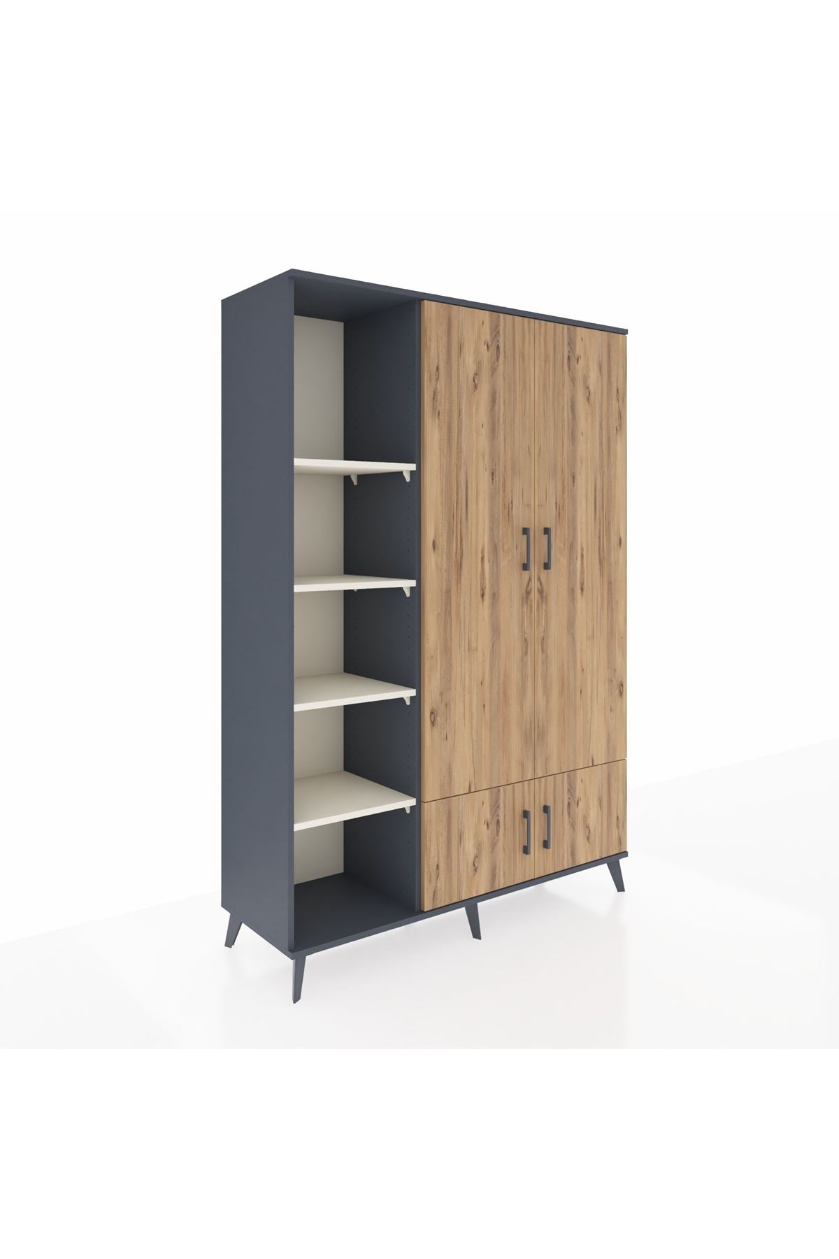 Hyperion Dolap 6 Raflı 4 Kapaklı Tek Askılı 132x44x195 Antrasit-Çam/Aytaşı