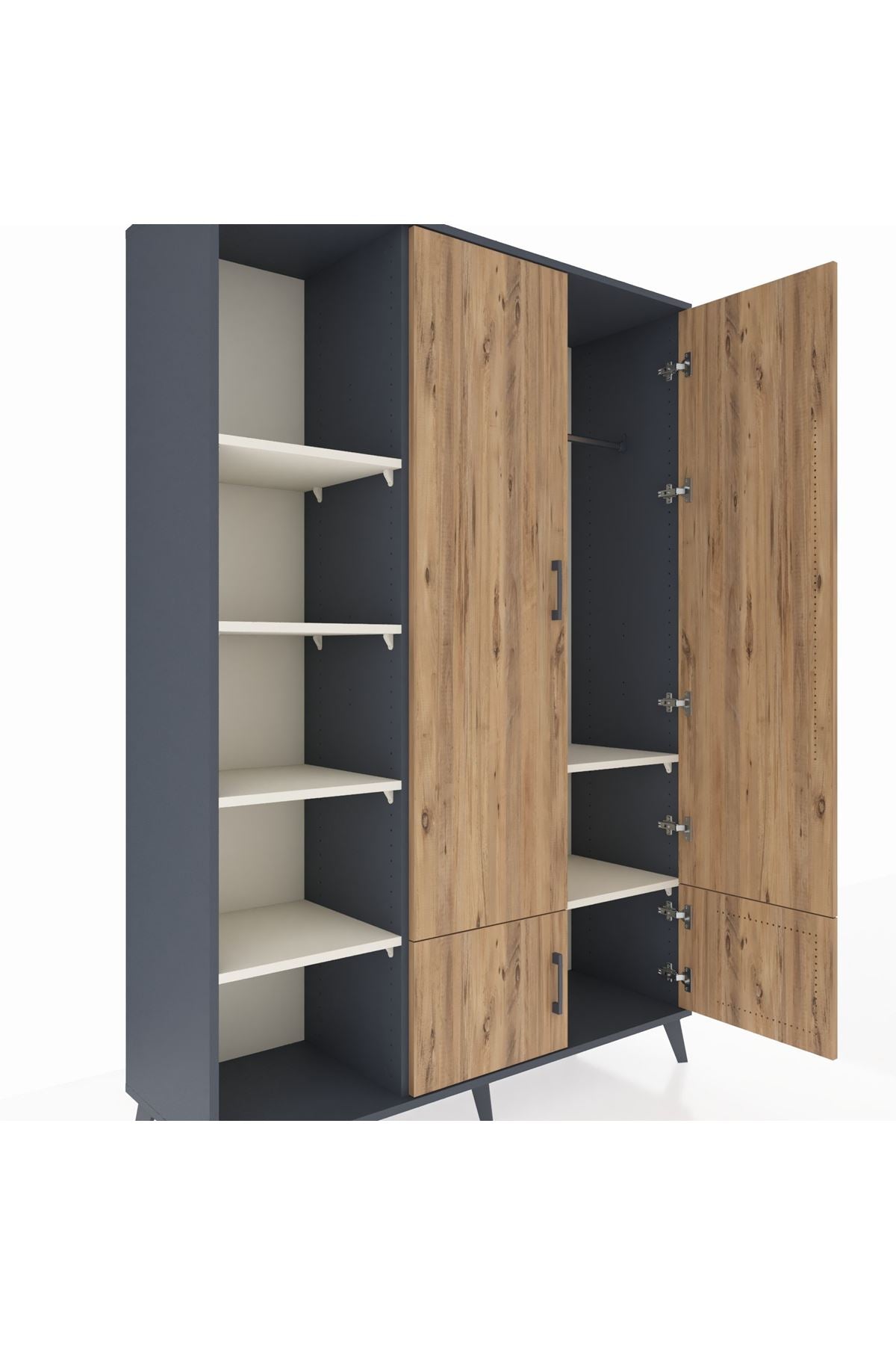 Hyperion Dolap 6 Raflı 4 Kapaklı Tek Askılı 132x44x195 Antrasit-Çam/Aytaşı