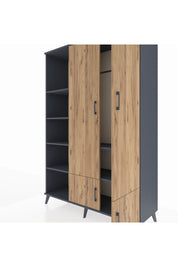 Hyperion Dolap 6 Raflı 4 Kapaklı Tek Askılı 132x44x195 Antrasit-Çam/Antrasit