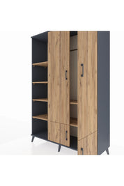 Hyperion Dolap 6 Raflı 4 Kapaklı Tek Askılı 132x44x195 Antrasit-Çam/Çam