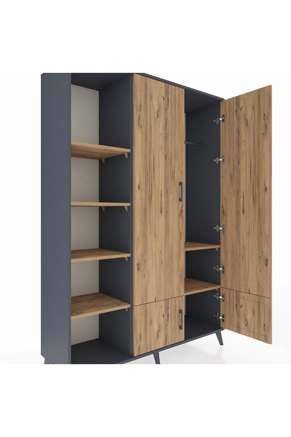 Hyperion Dolap 6 Raflı 4 Kapaklı Tek Askılı 132x44x195 Antrasit-Çam/Çam