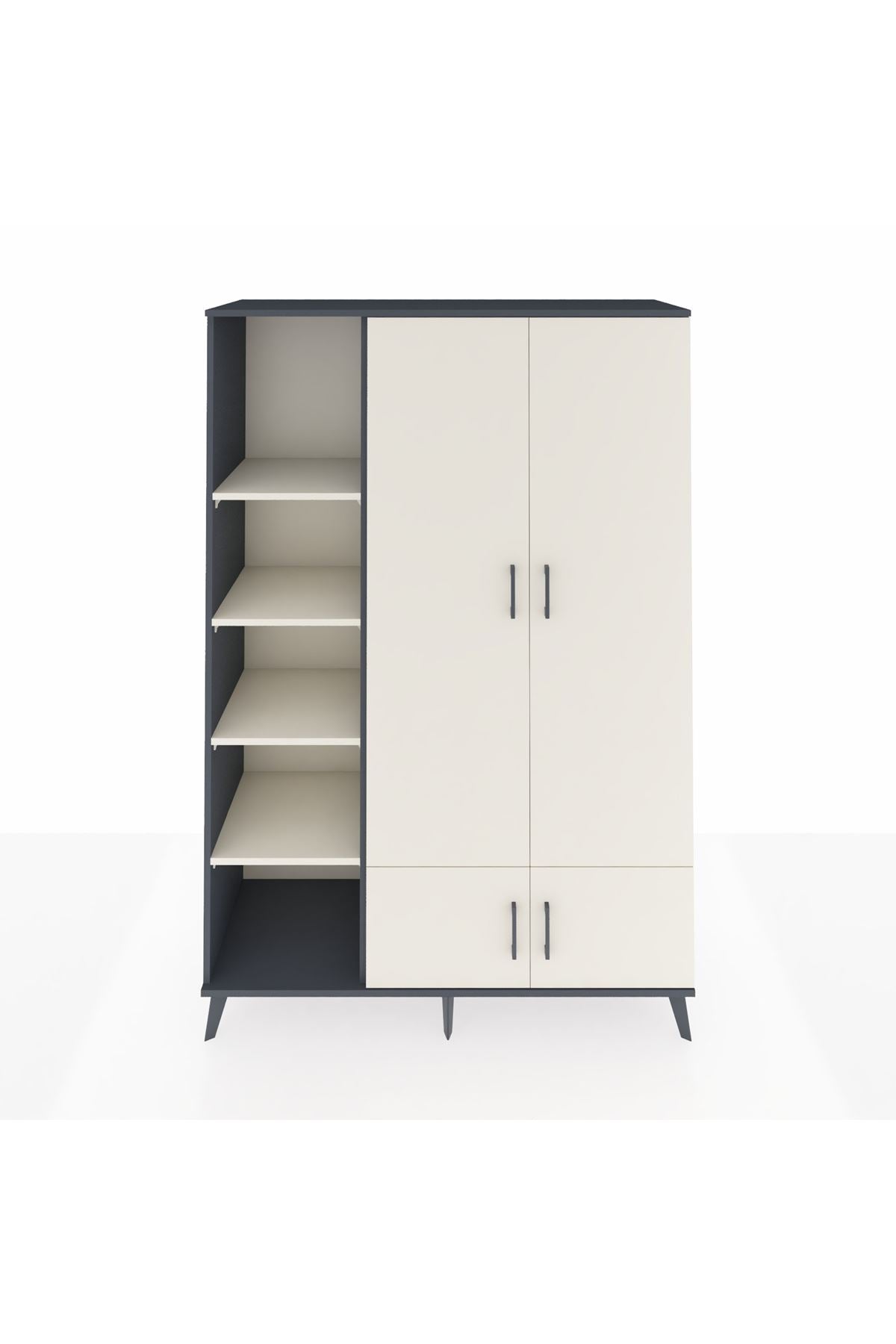Hyperion Dolap 6 Raflı 4 Kapaklı Tek Askılı 132x44x195 Antrasit-Aytaşı/Aytaşı