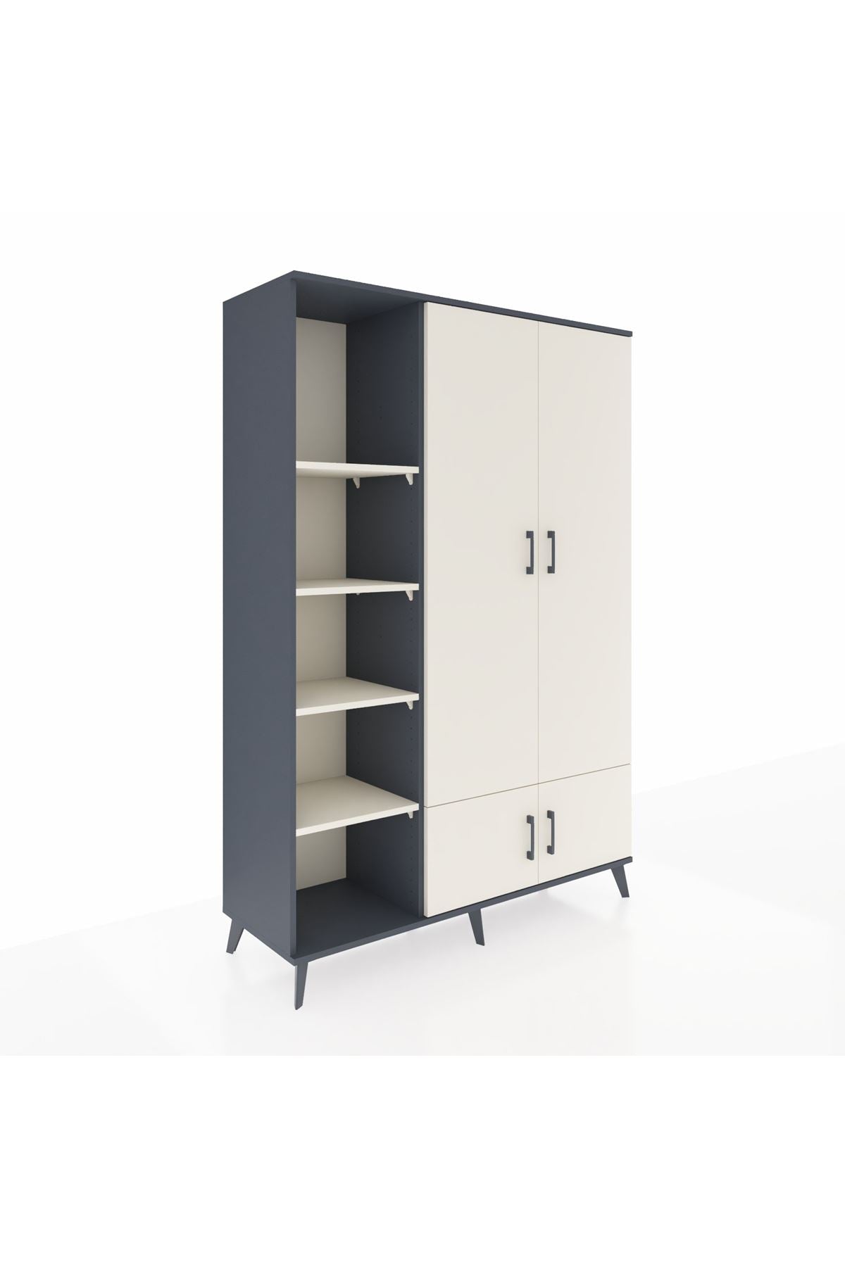 Hyperion Dolap 6 Raflı 4 Kapaklı Tek Askılı 132x44x195 Antrasit-Aytaşı/Aytaşı
