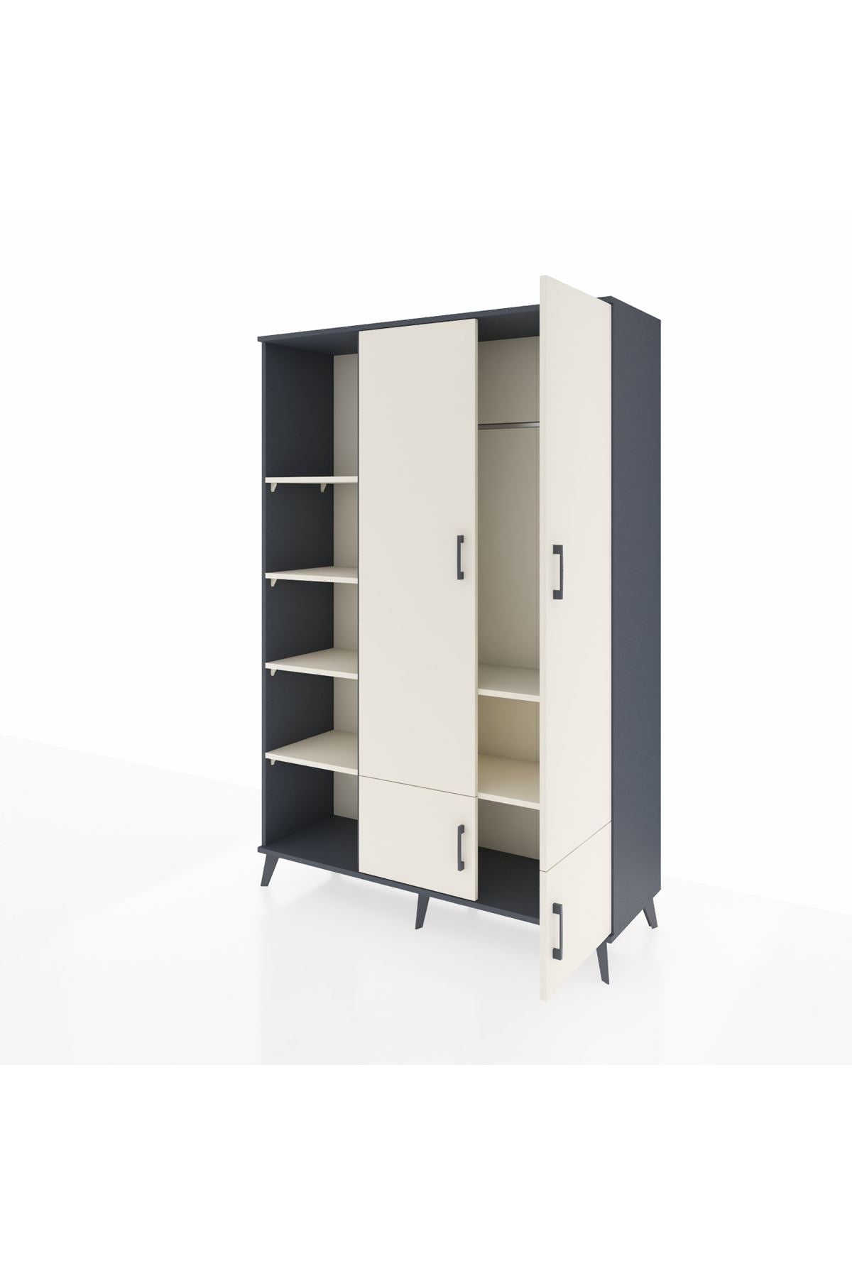 Hyperion Dolap 6 Raflı 4 Kapaklı Tek Askılı 132x44x195 Antrasit-Aytaşı/Aytaşı