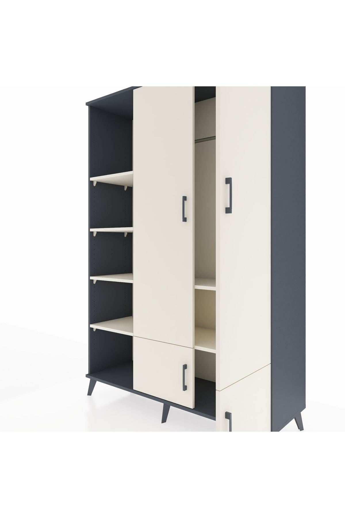 Hyperion Dolap 6 Raflı 4 Kapaklı Tek Askılı 132x44x195 Antrasit-Aytaşı/Aytaşı