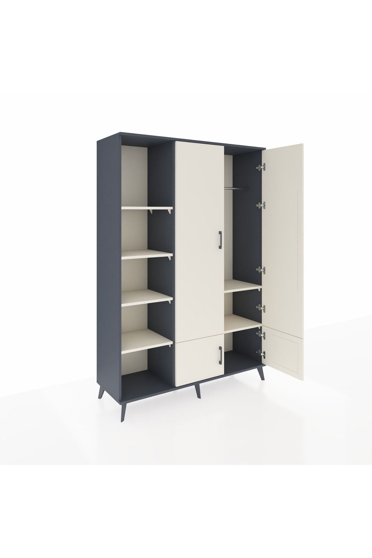 Hyperion Dolap 6 Raflı 4 Kapaklı Tek Askılı 132x44x195 Antrasit-Aytaşı/Aytaşı