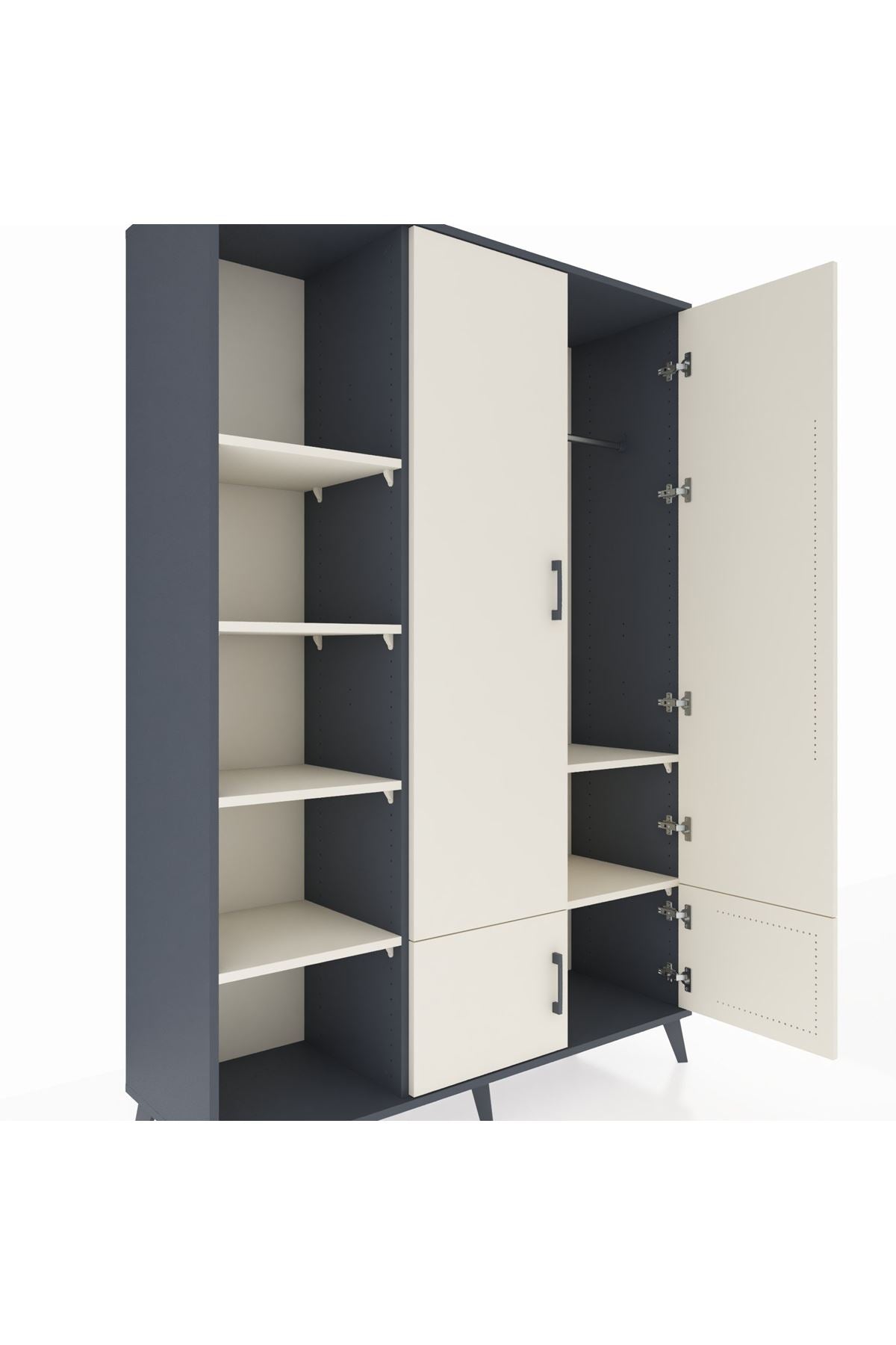 Hyperion Dolap 6 Raflı 4 Kapaklı Tek Askılı 132x44x195 Antrasit-Aytaşı/Aytaşı