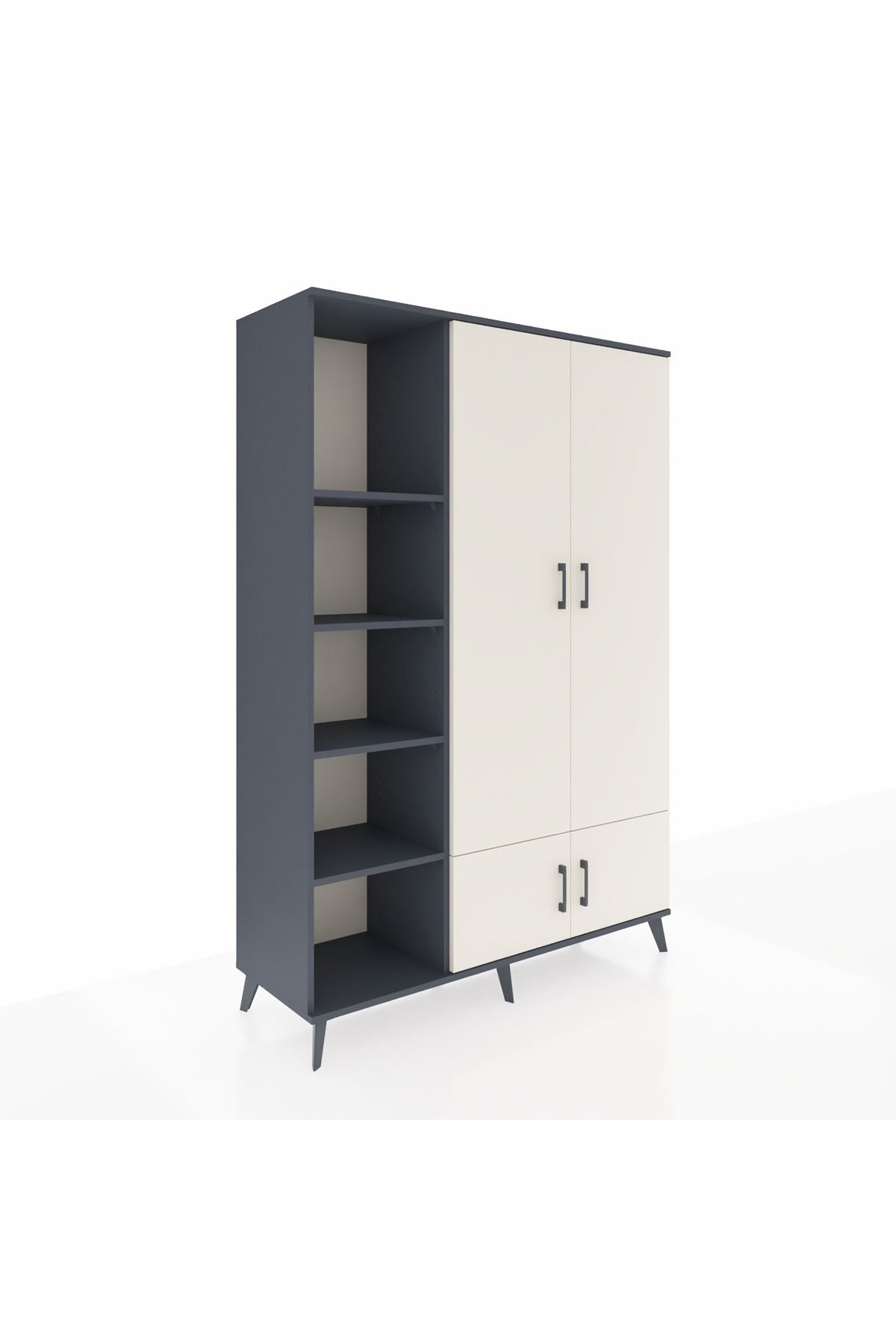 Hyperion Dolap 6 Raflı 4 Kapaklı Tek Askılı 132x44x195 Antrasit-Aytaşı/Antrasit