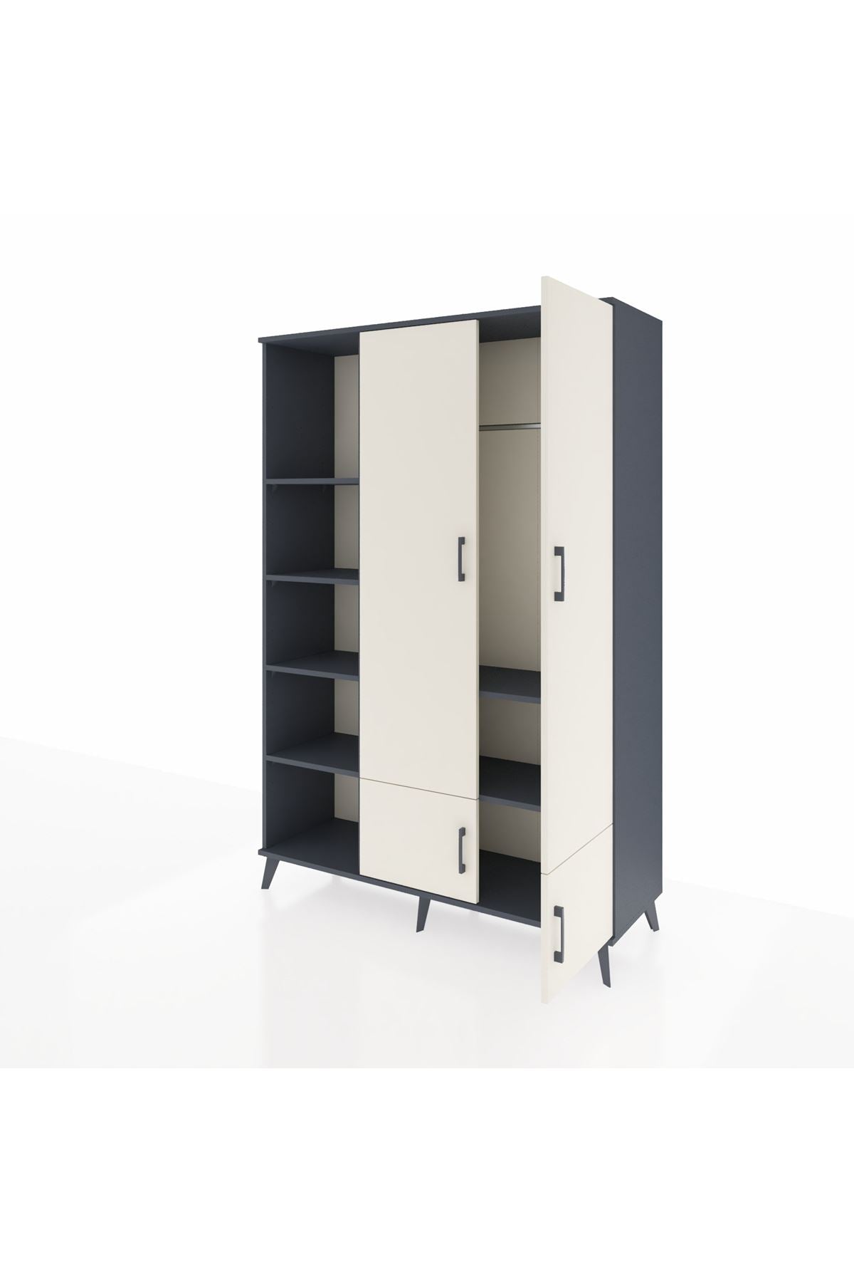 Hyperion Dolap 6 Raflı 4 Kapaklı Tek Askılı 132x44x195 Antrasit-Aytaşı/Antrasit
