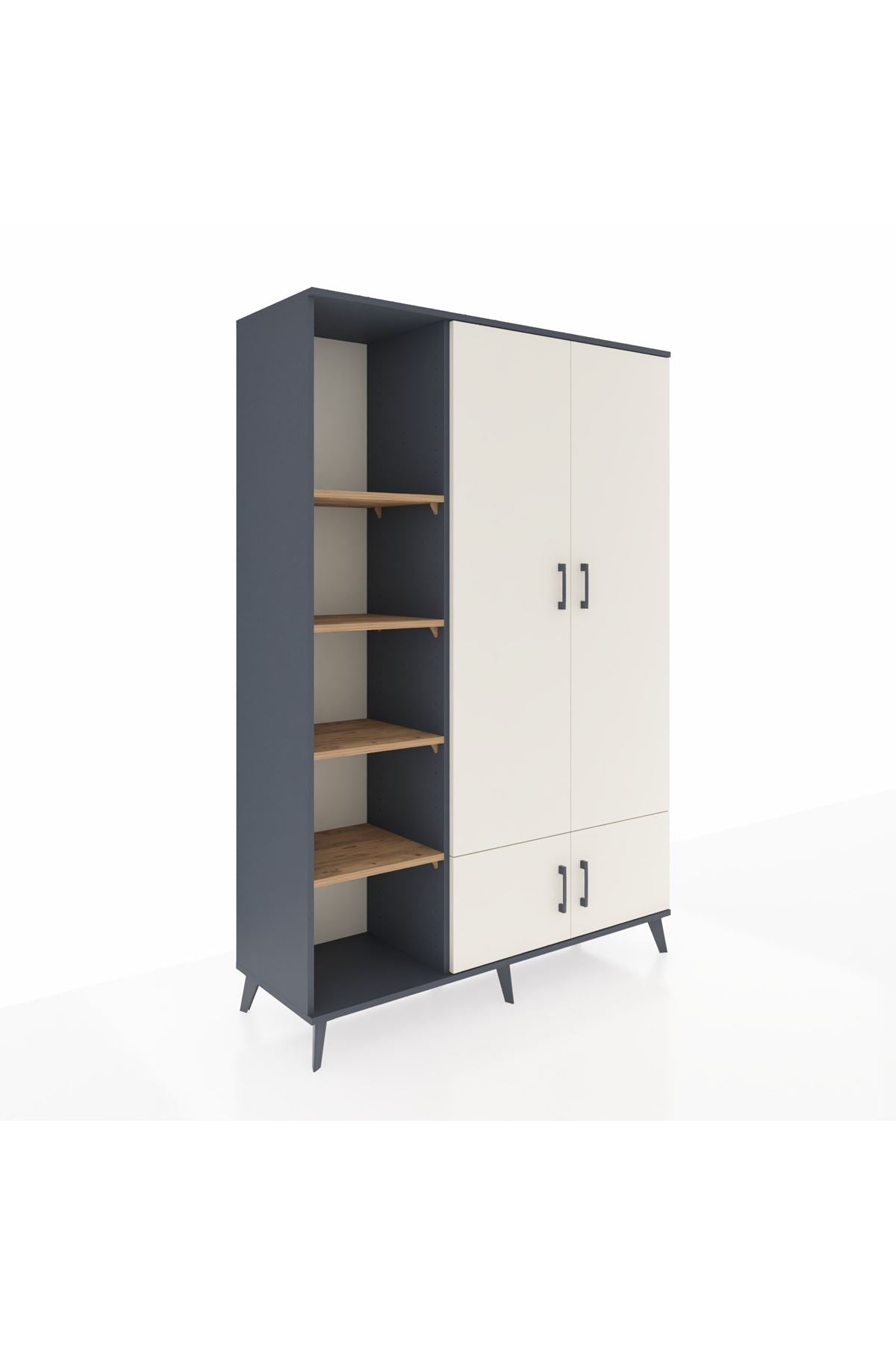 Hyperion Dolap 6 Raflı 4 Kapaklı Tek Askılı 132x44x195 Antrasit-Aytaşı/Çam