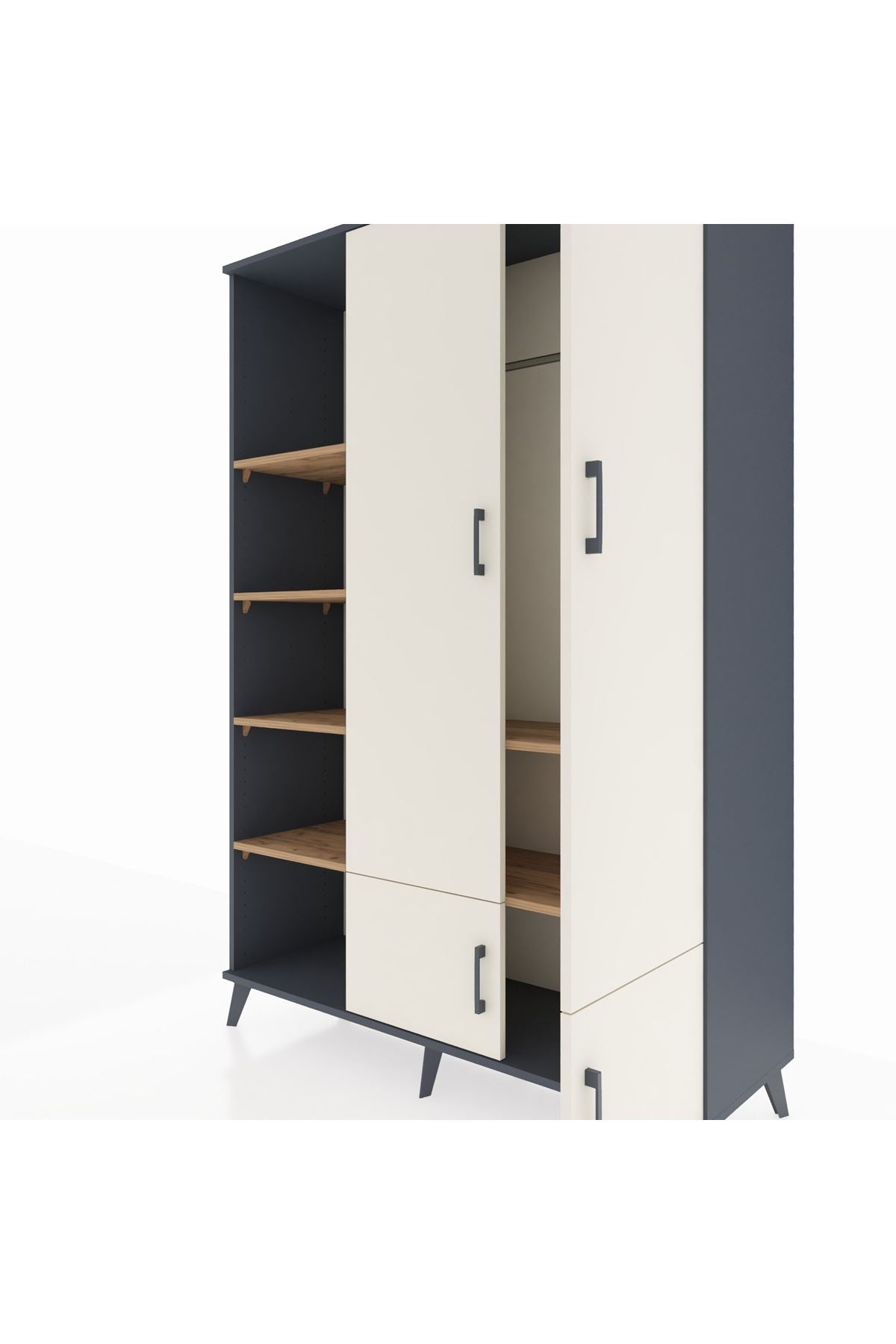 Hyperion Dolap 6 Raflı 4 Kapaklı Tek Askılı 132x44x195 Antrasit-Aytaşı/Çam