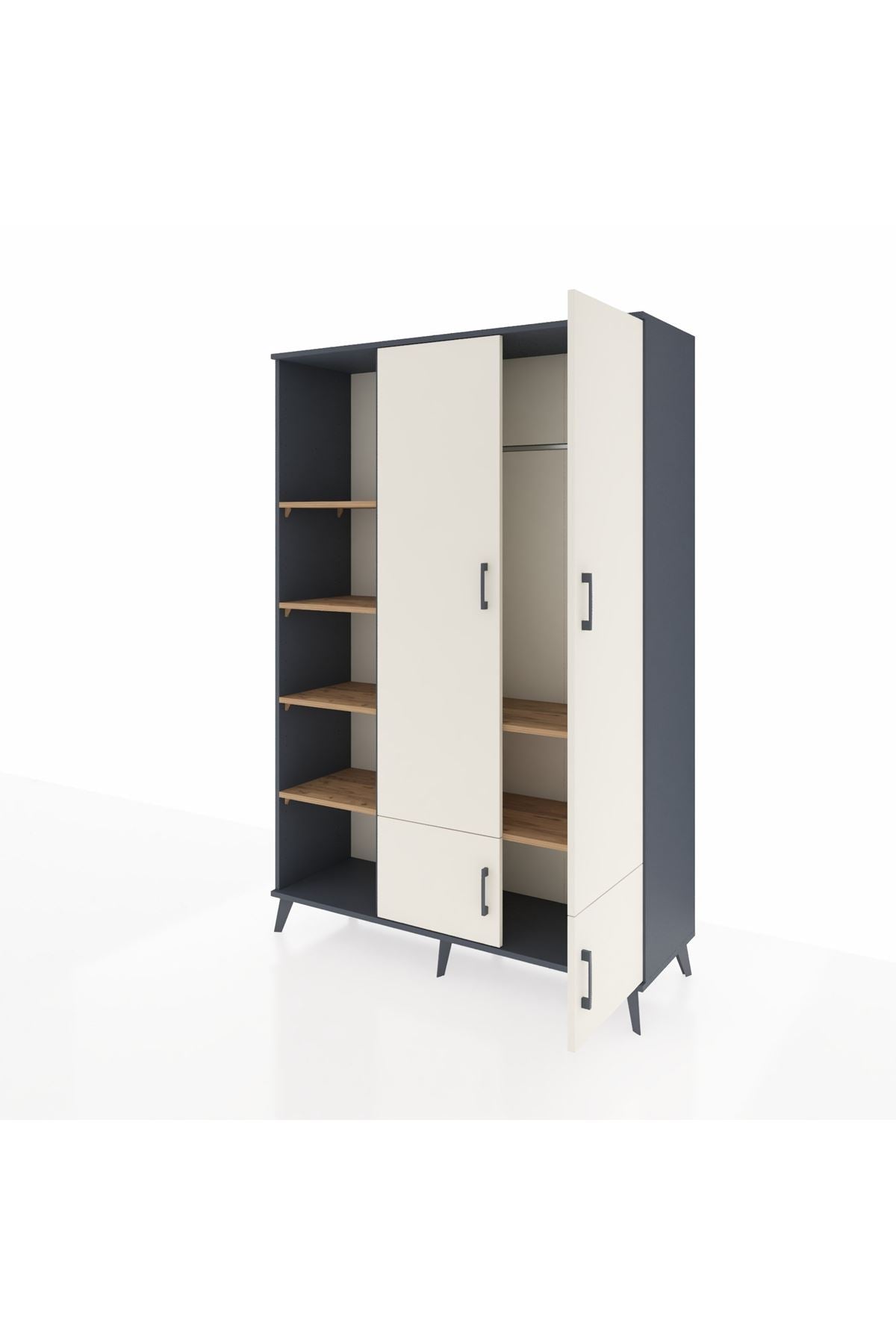 Hyperion Dolap 6 Raflı 4 Kapaklı Tek Askılı 132x44x195 Antrasit-Aytaşı/Çam