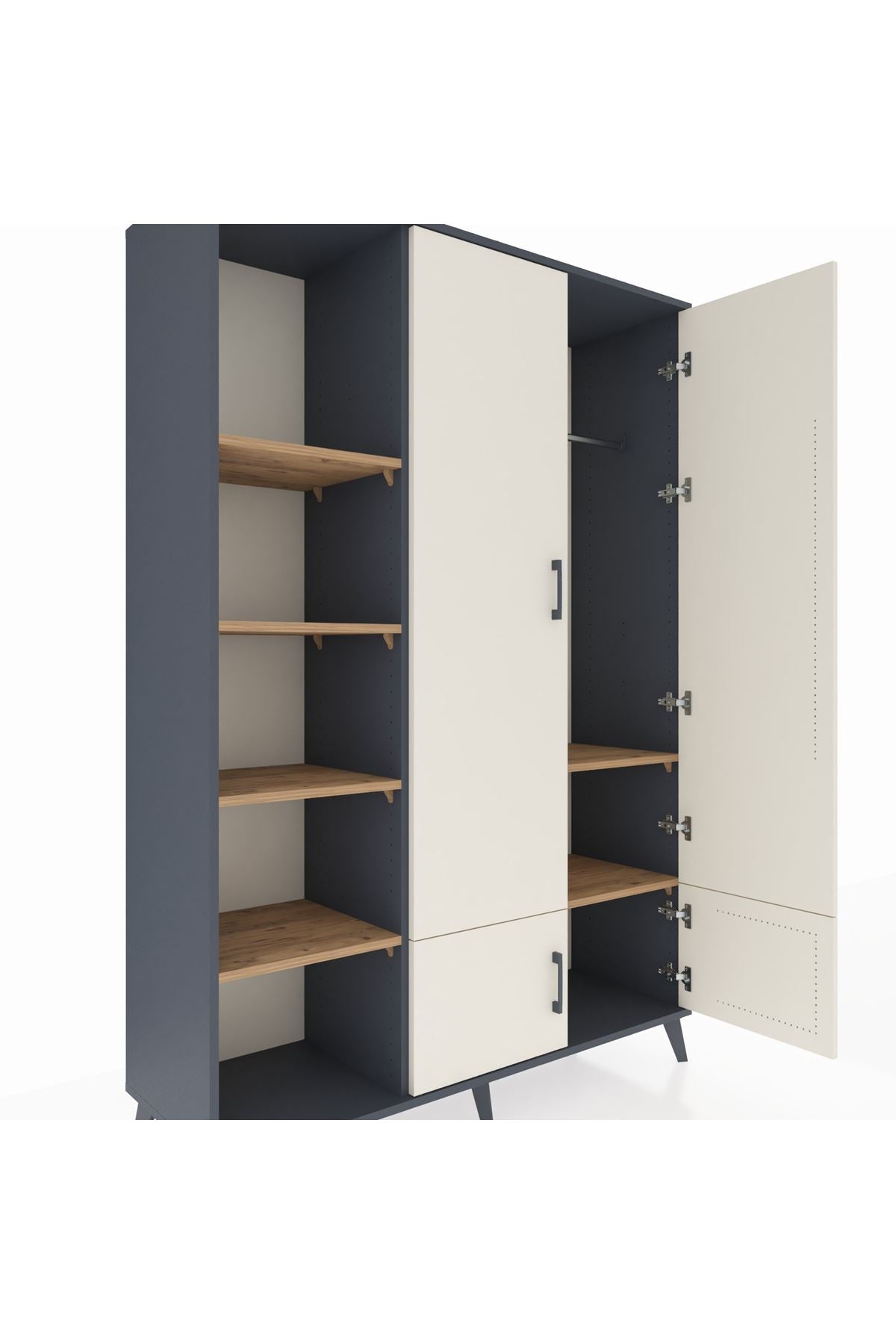 Hyperion Dolap 6 Raflı 4 Kapaklı Tek Askılı 132x44x195 Antrasit-Aytaşı/Çam