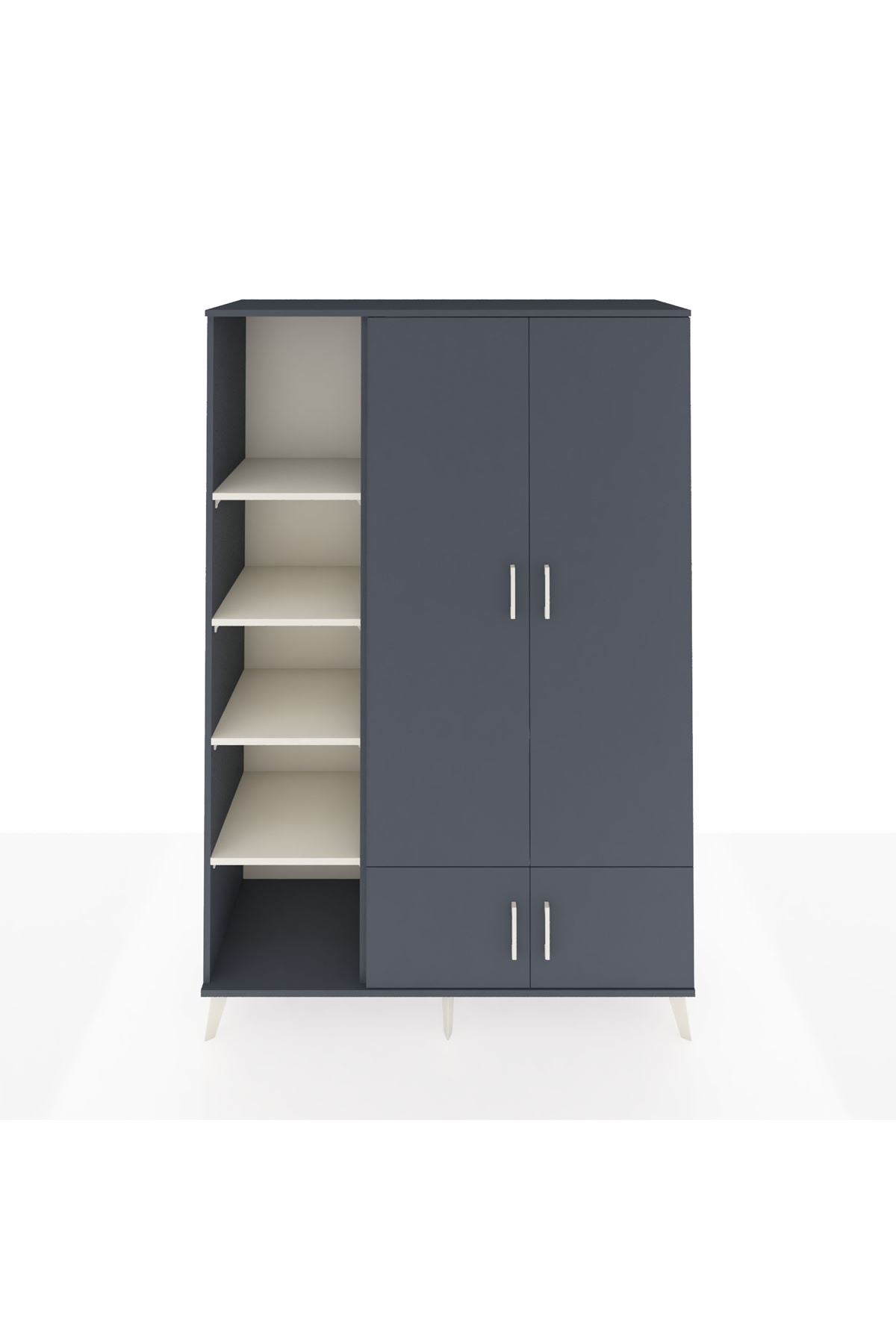 Hyperion Dolap 6 Raflı 4 Kapaklı Tek Askılı 132x44x195 Antrasit-Antrasit/Aytaşı