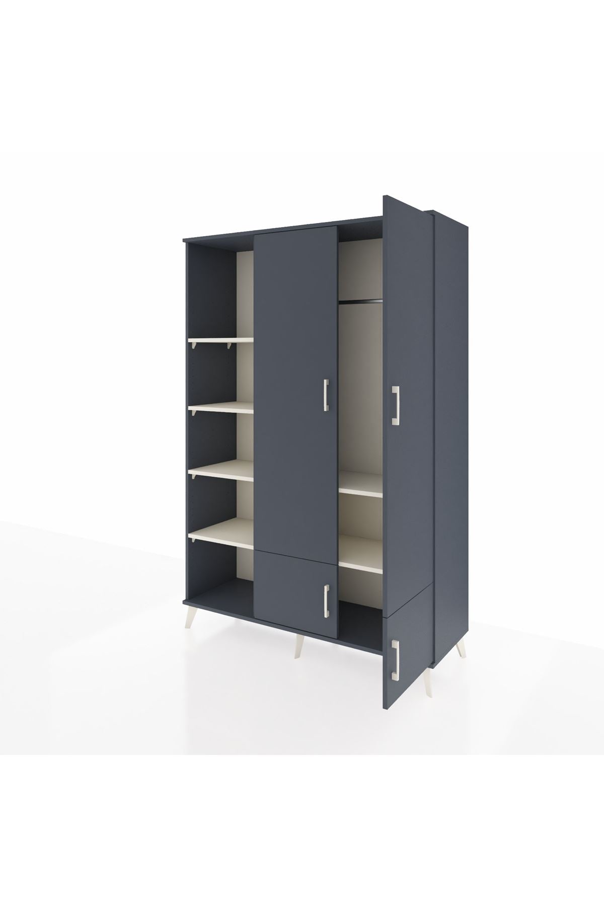 Hyperion Dolap 6 Raflı 4 Kapaklı Tek Askılı 132x44x195 Antrasit-Antrasit/Aytaşı