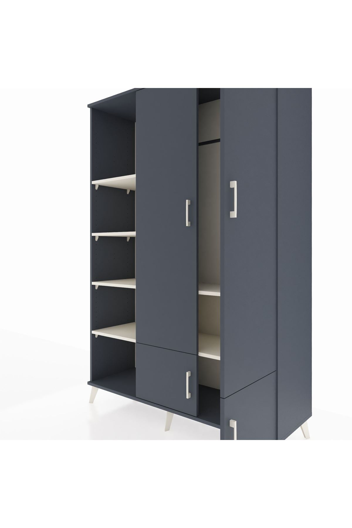 Hyperion Dolap 6 Raflı 4 Kapaklı Tek Askılı 132x44x195 Antrasit-Antrasit/Aytaşı