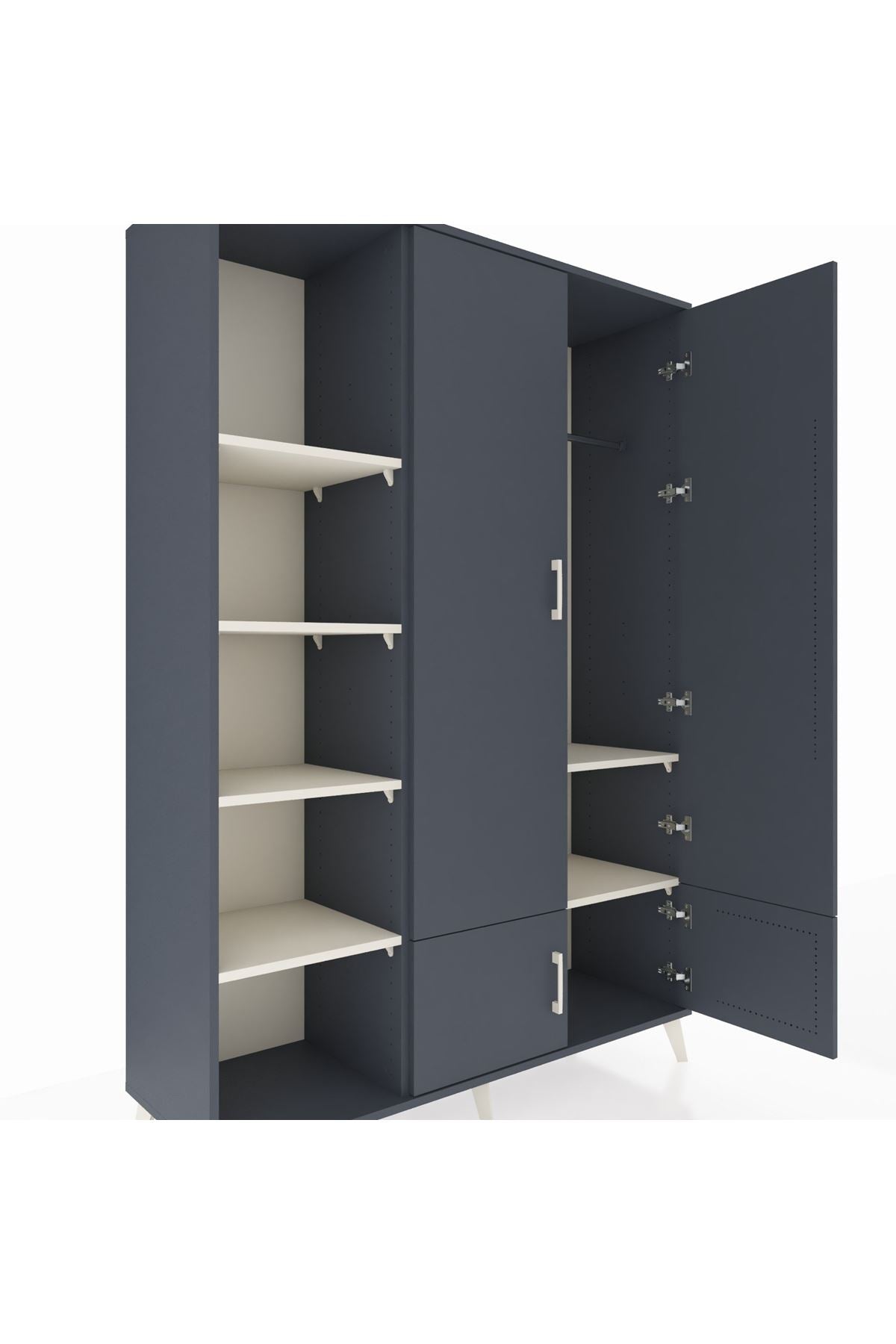 Hyperion Dolap 6 Raflı 4 Kapaklı Tek Askılı 132x44x195 Antrasit-Antrasit/Aytaşı