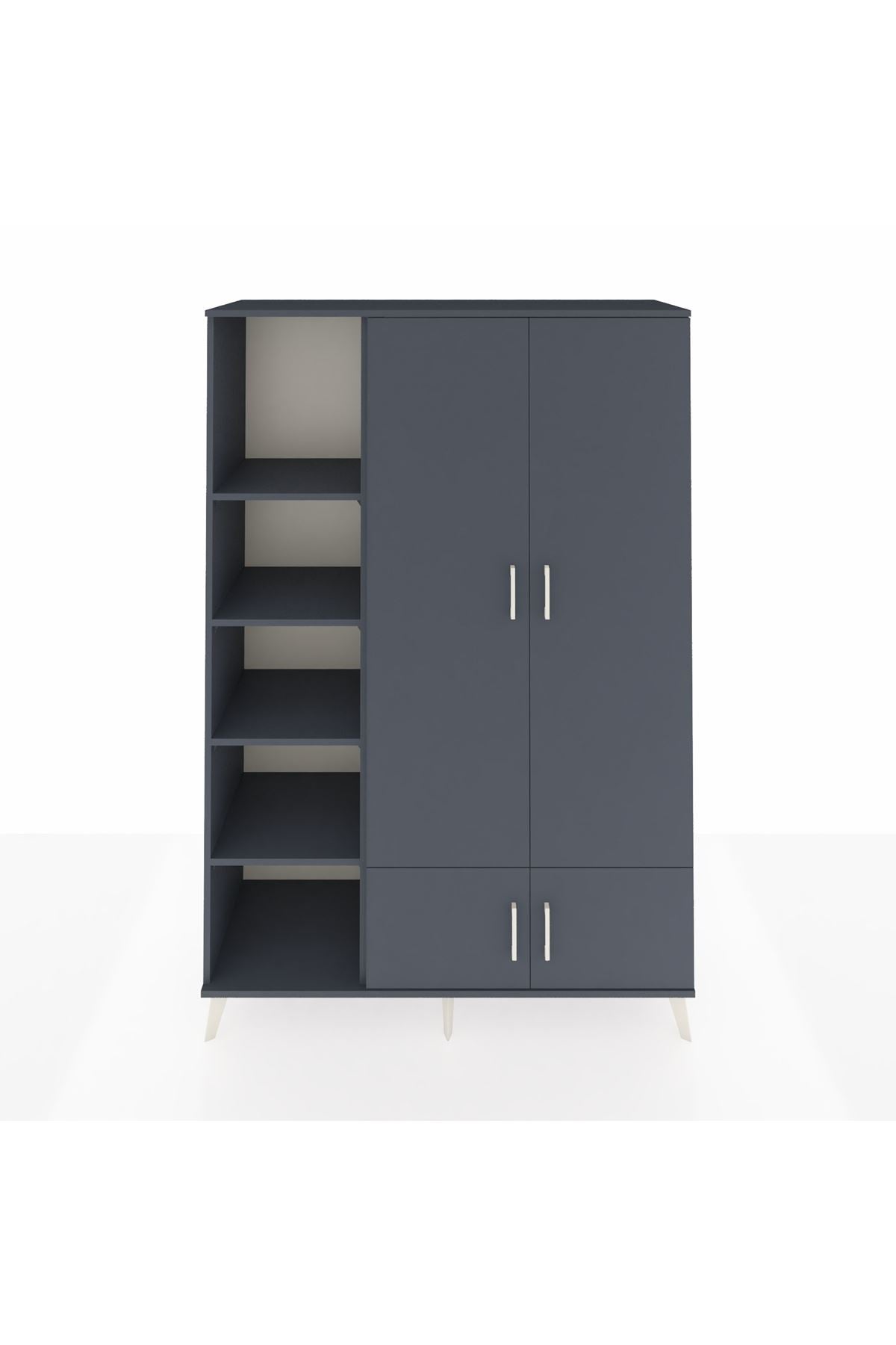 Hyperion Dolap 6 Raflı 4 Kapaklı Tek Askılı 132x44x195 Antrasit-Antrasit/Antrasit