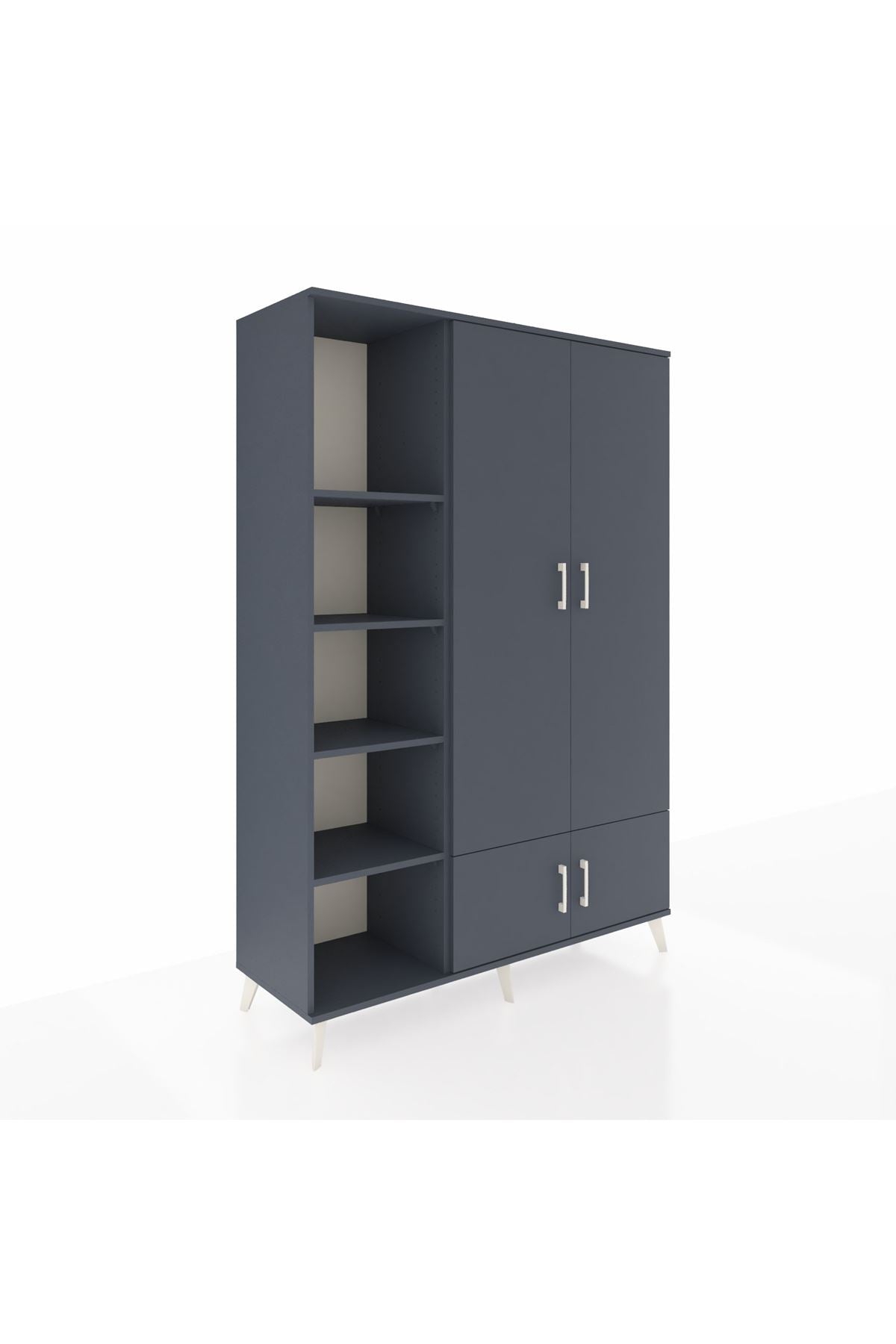 Hyperion Dolap 6 Raflı 4 Kapaklı Tek Askılı 132x44x195 Antrasit-Antrasit/Antrasit