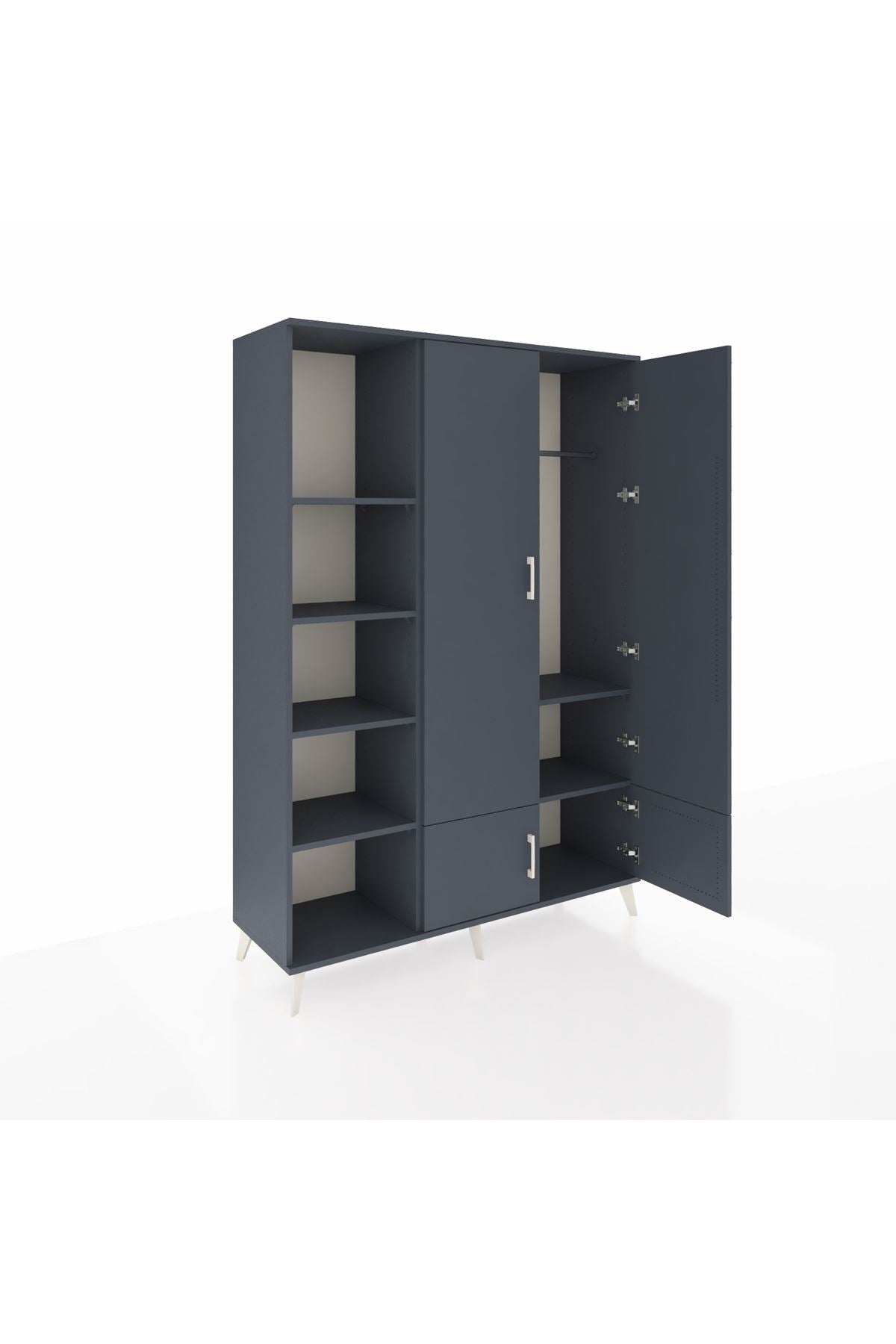 Hyperion Dolap 6 Raflı 4 Kapaklı Tek Askılı 132x44x195 Antrasit-Antrasit/Antrasit